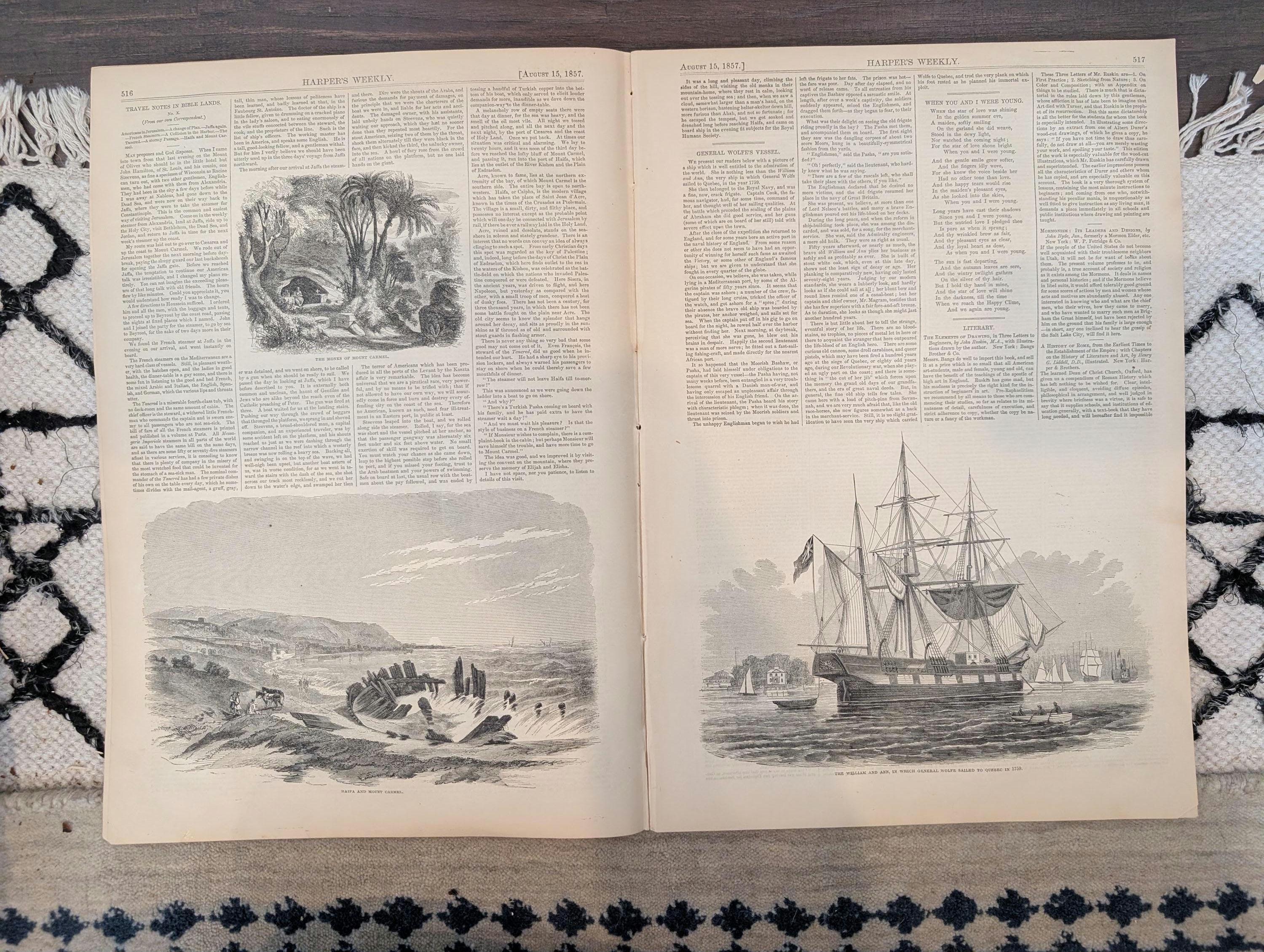 1857 Newport Bathing Scene Harper's Weekly August 15 King of Delhi General Wolfe