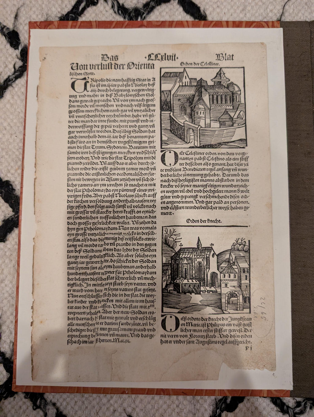 1496 Nuremberg Chronicle Leaf – Monastic Orders & Papal Portraits – Rare Augsburg “Pirated” Edition by Johann Schönsperger