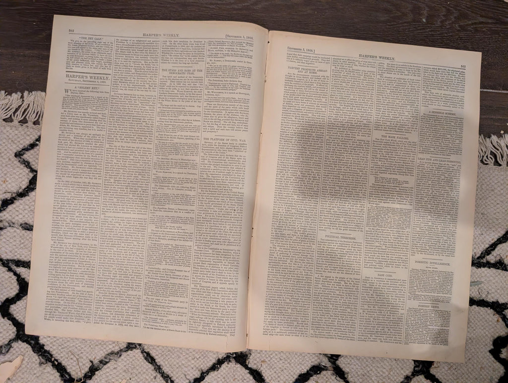 Harper’s Weekly – September 5, 1868 – Nast Cartoon • Customs House Scenes • “The Pet Calf” • Velocipedes • Alaska Sketches