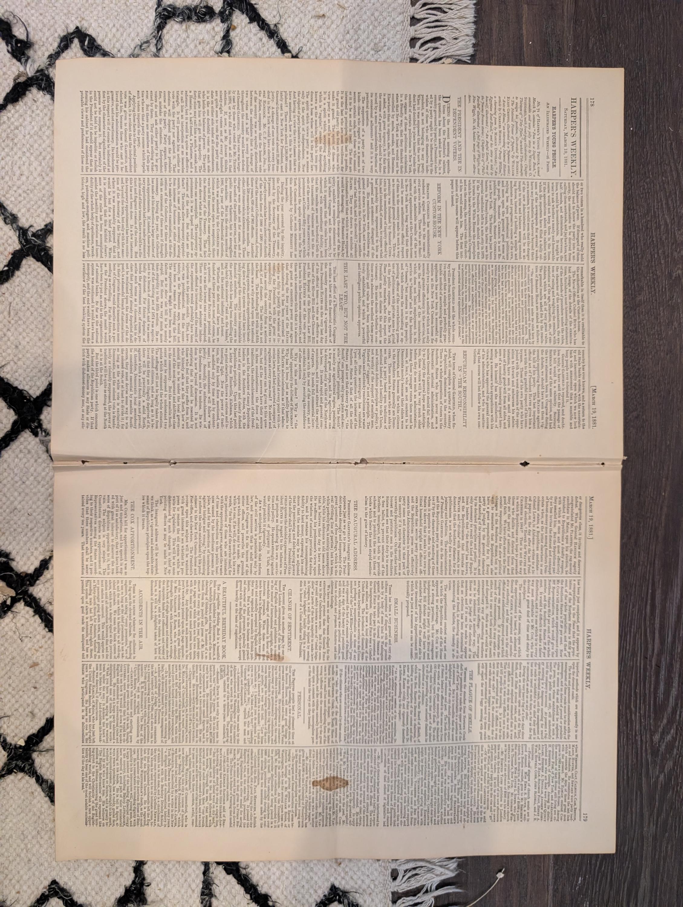 1881 Garfield Inauguration Centerfold, Nast Grant Central Park — Mar 19