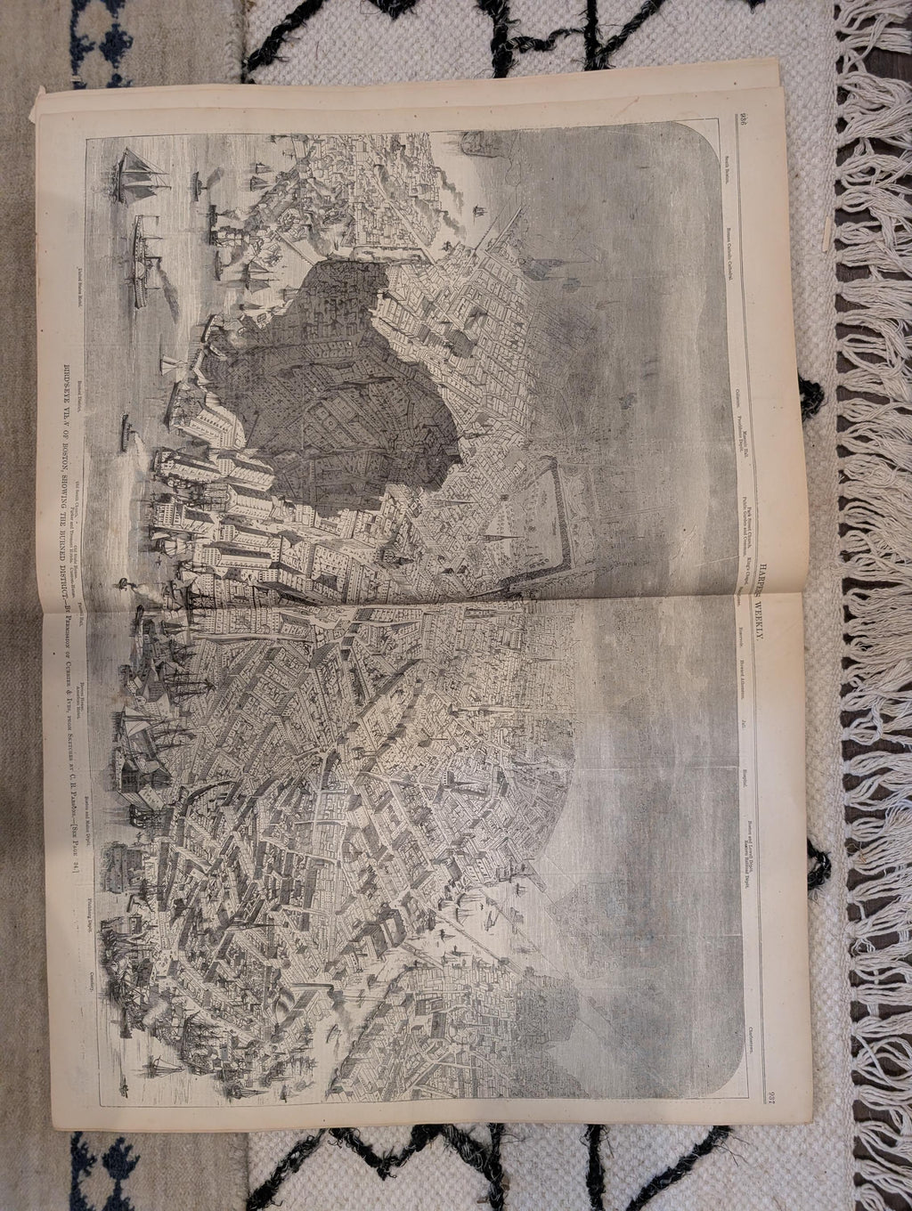 1872 Boston Fire Department Bird's Eye Harper's Weekly Nov 30 Church