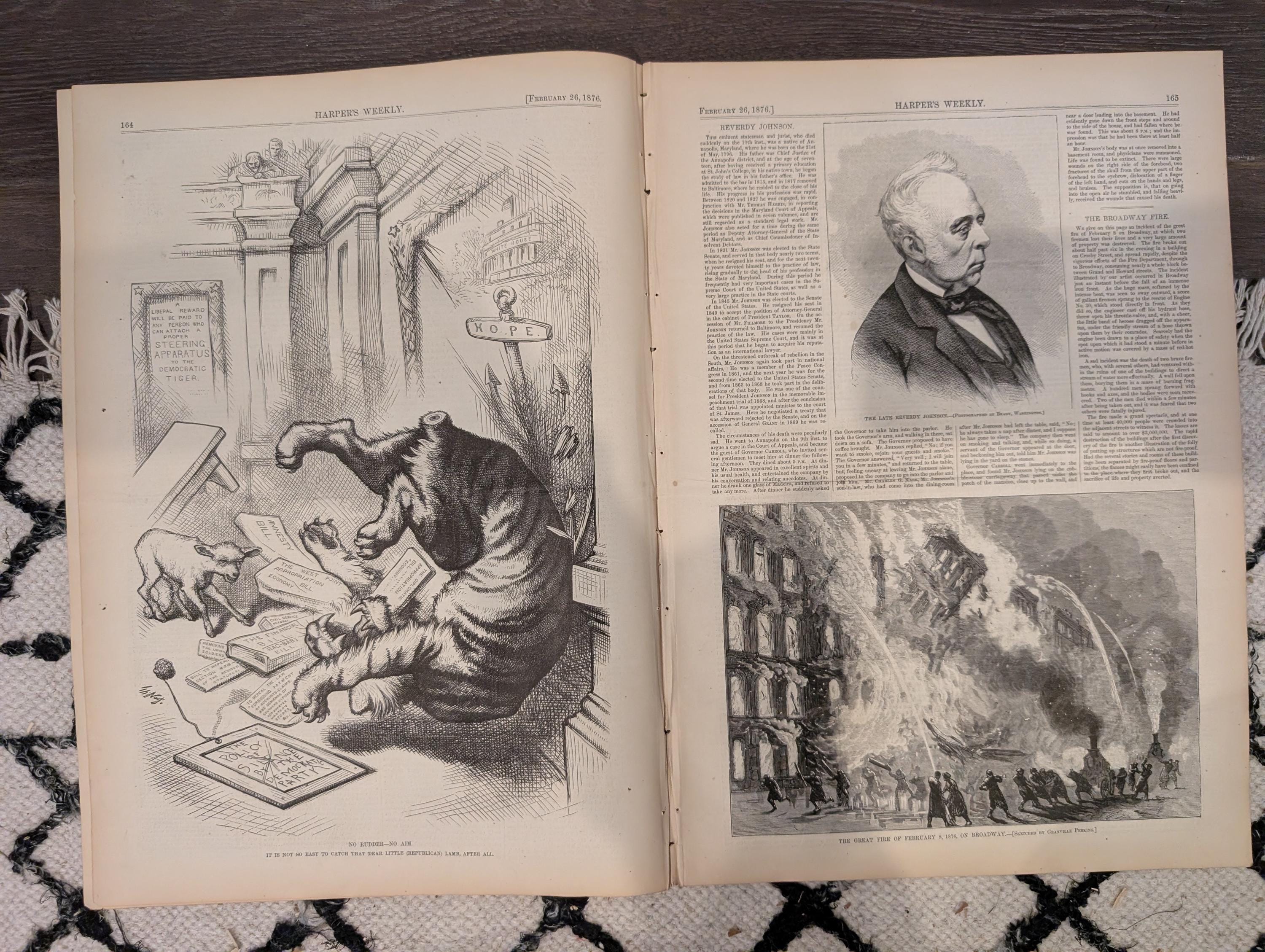 Harper’s Weekly Feb 26 1876 – Early American Football, Thomas Nast Cartoons, Frere Art, Complete Issue VG