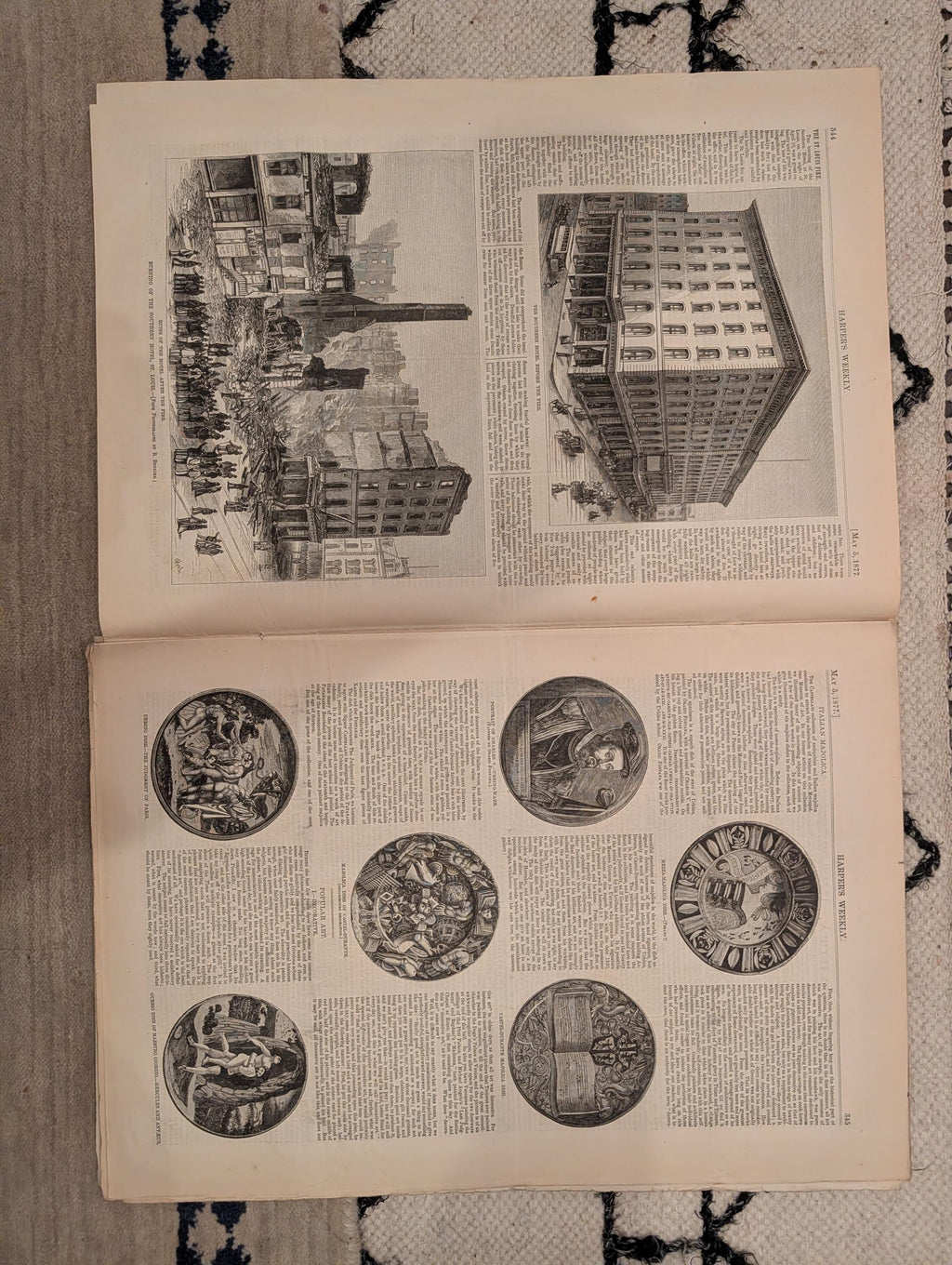 1877 Nast Uncle Sam, Kyoto Japan, Elephant Moonlight, St. Louis Fire — May 5