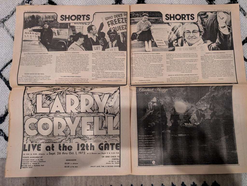 The Great Speckled Bird | September 25, 1972 | Underground Atlanta Newspaper | Labor Strikes, Palestine, Cheech & Chong, Al Green