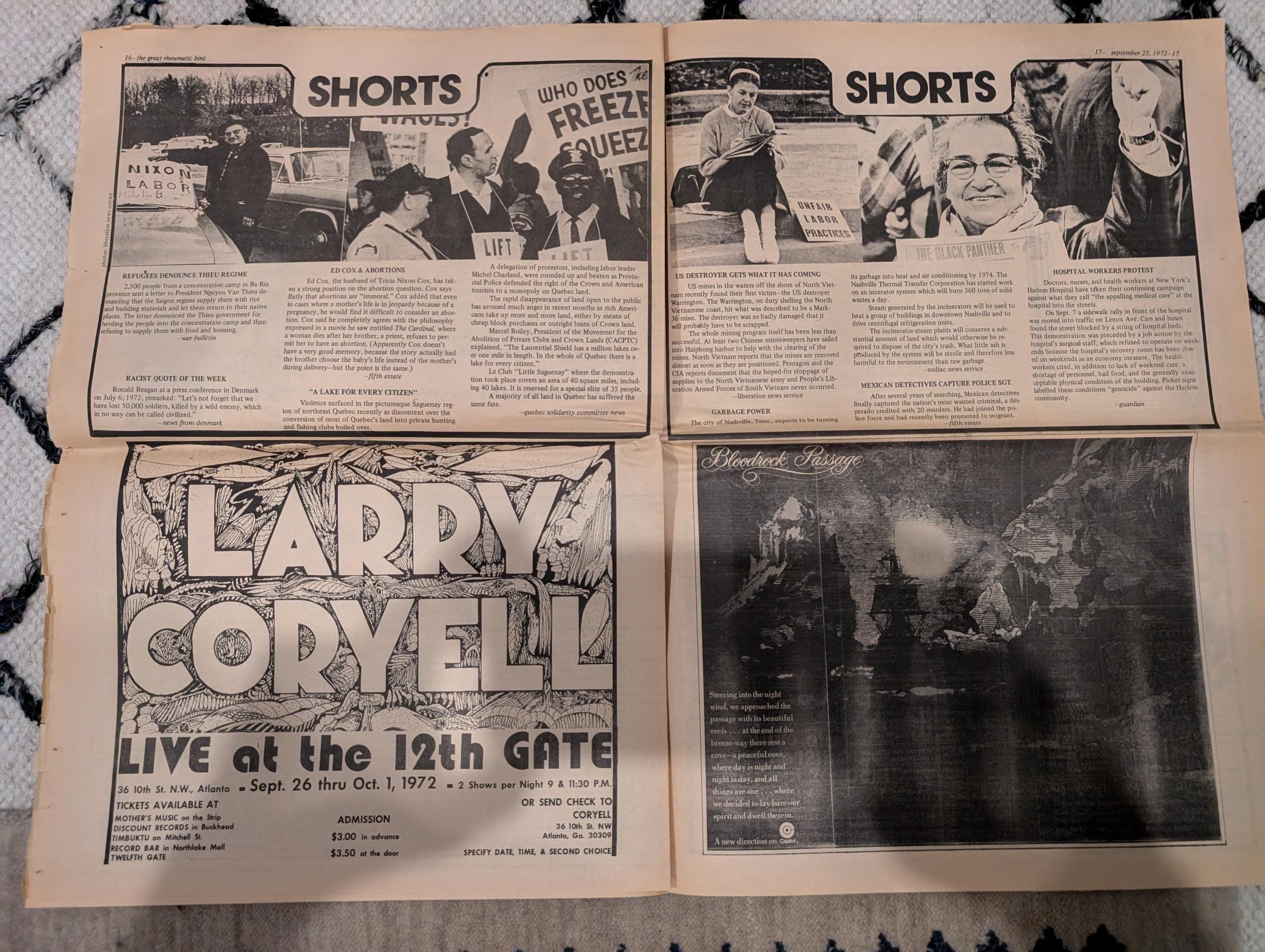 The Great Speckled Bird | September 25, 1972 | Underground Atlanta Newspaper | Labor Strikes, Palestine, Cheech & Chong, Al Green