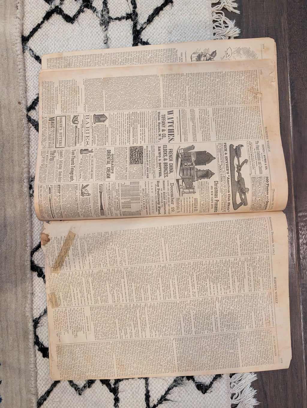 1874 Santa Claus Sleigh & Reindeer, Girl at Toy Store, Christmas Centerfold — Dec 26