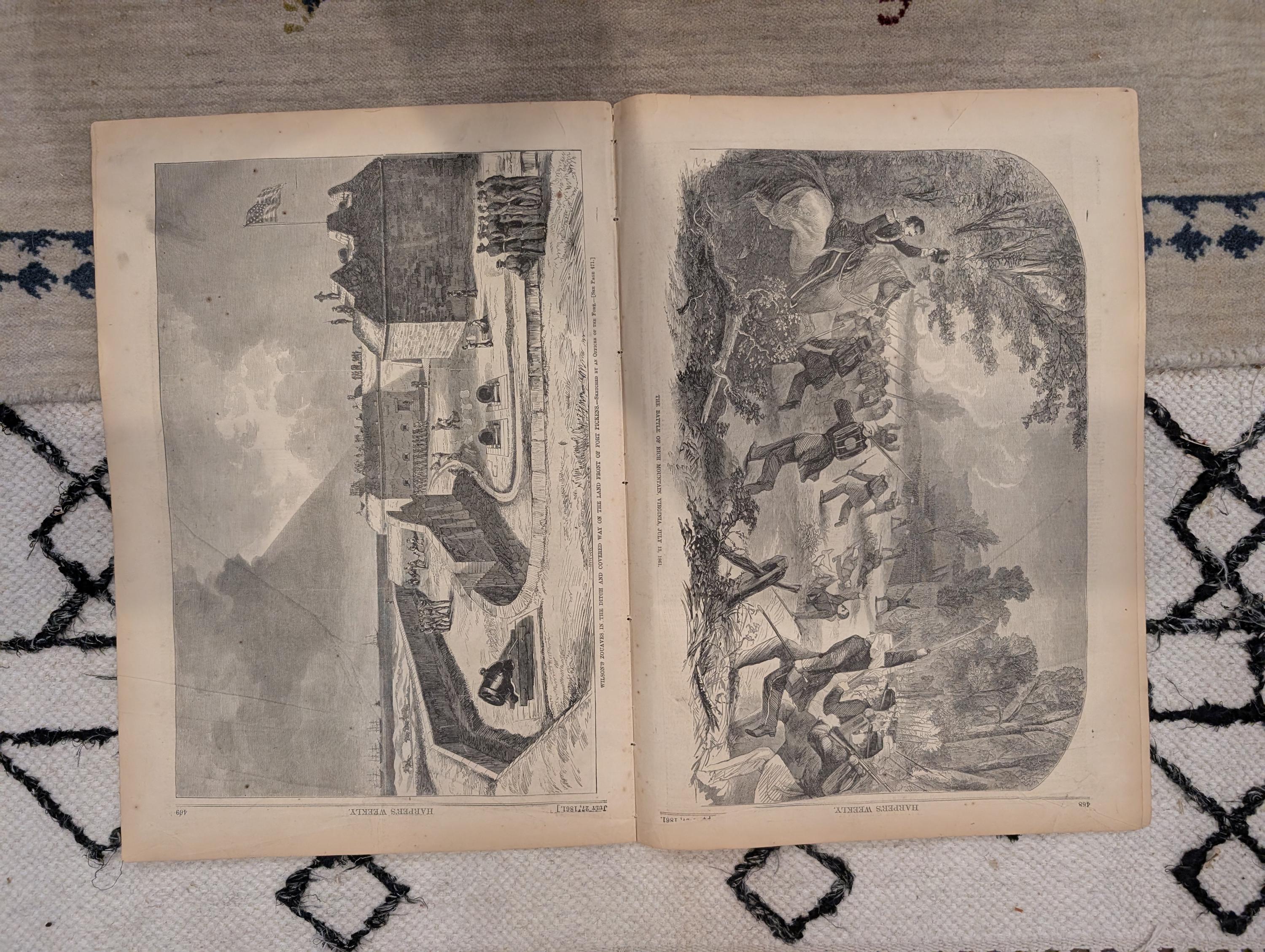 1861 Balloon View of Washington Harper's Weekly July 27 Louisiana Zouaves Lincoln