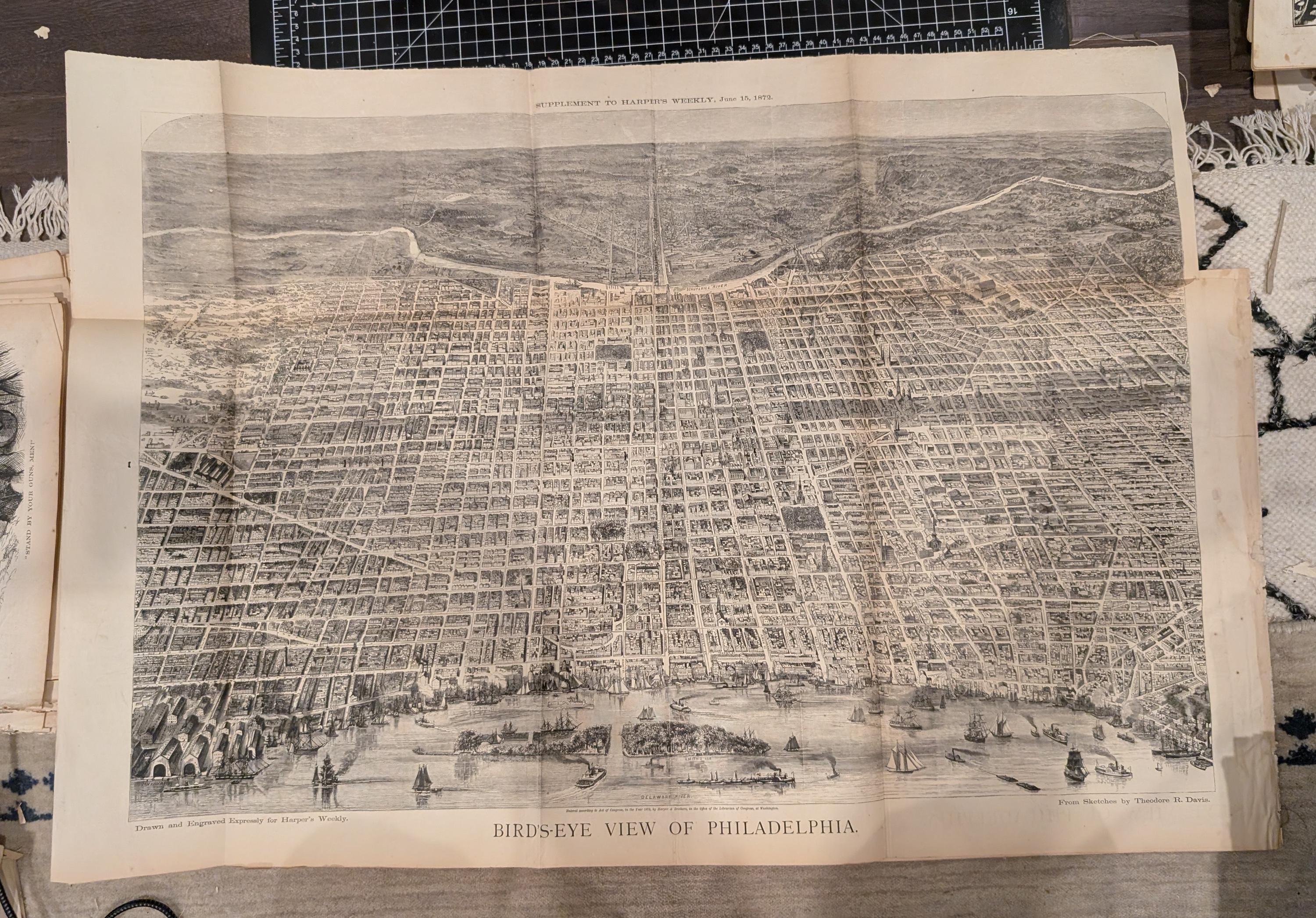 1872 Philadelphia Bird's Eye View Harper's Weekly June 15 Theodore Davis Map
