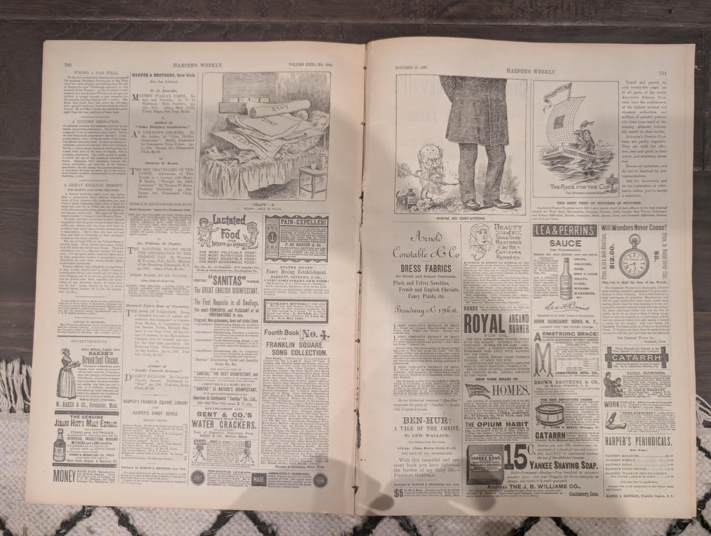 Harper’s Weekly – November 12, 1887 – Arrested on Arrival • Saginaw Logging Centerfold • London’s “Old Cheshire Cheese” • Jenny Lind & Potte