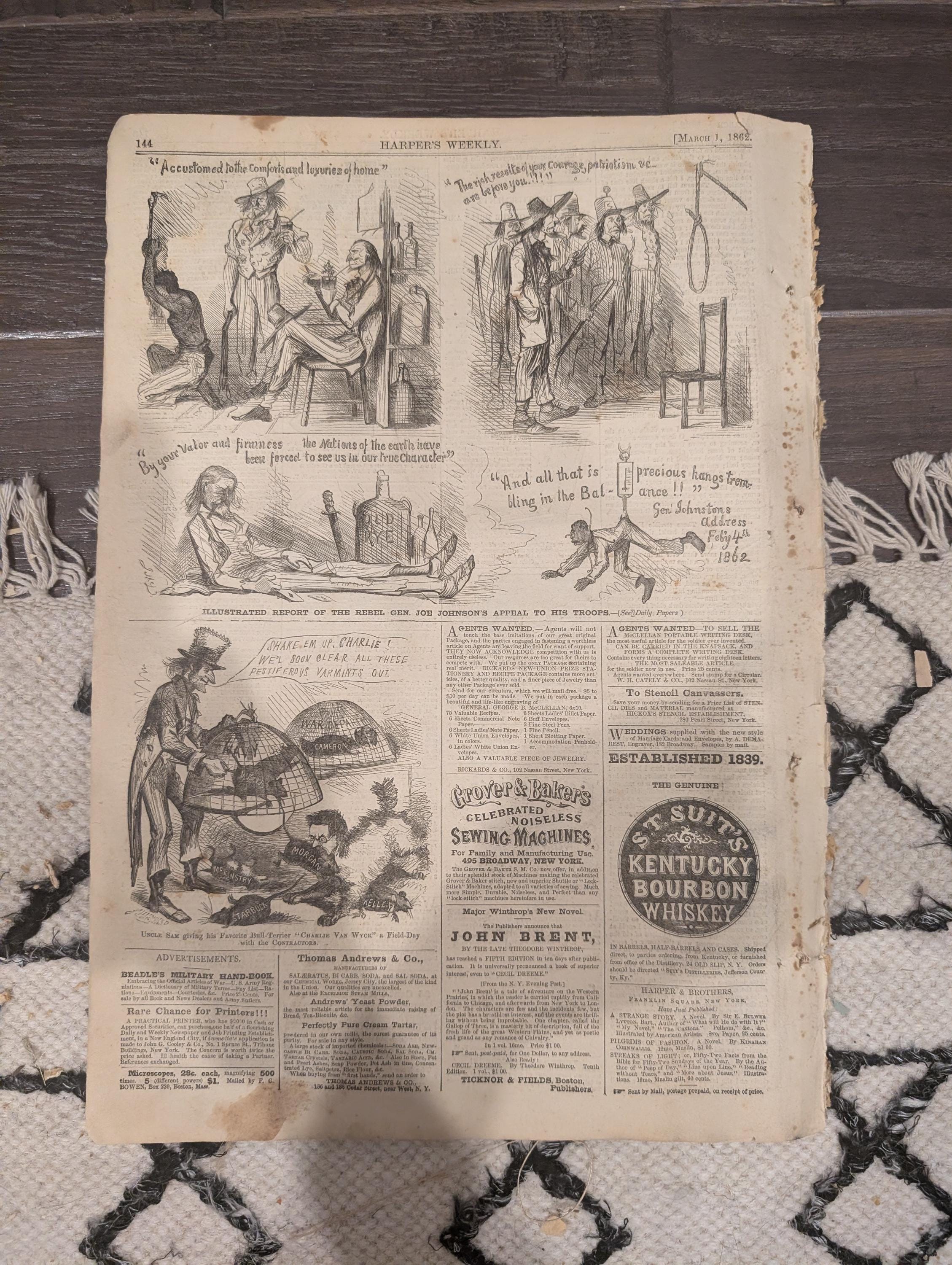 Harper’s Weekly – March 1, 1862 | Civil War: Fort Donelson, Roanoke Island, Savannah River, Kentucky, NC