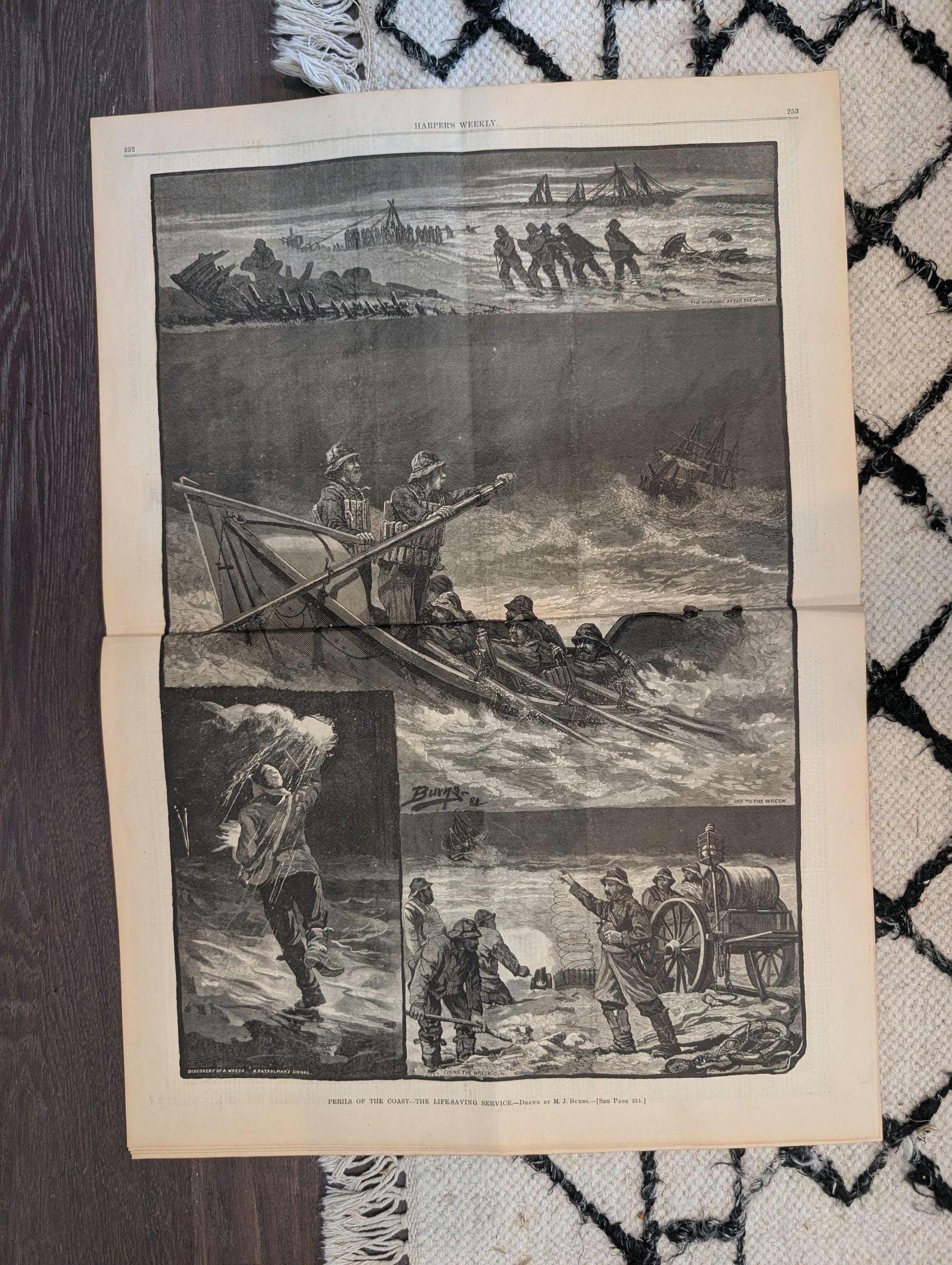 1881 Nast Republican Elephant Front Page, Seal Hunting, Life-Saving Service  Apr 16