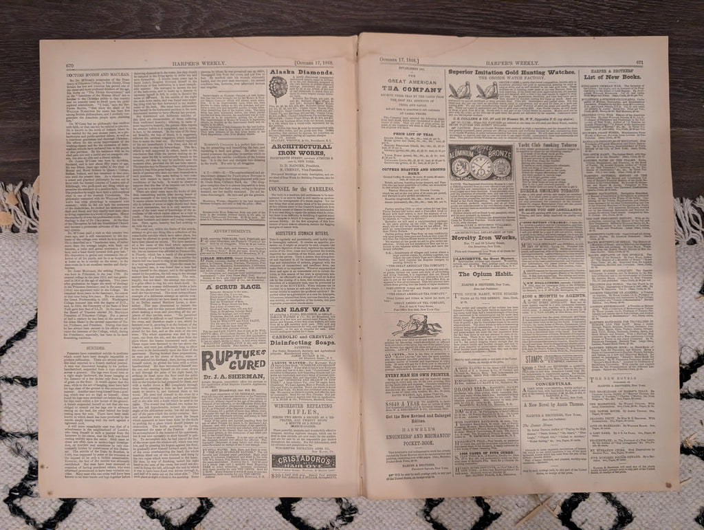 Harper’s Weekly – October 17, 1868 – Boys in Blue Parade • Life-Preserving Apparatus • Scenes in the Life of a Trapper • Indian Engagement