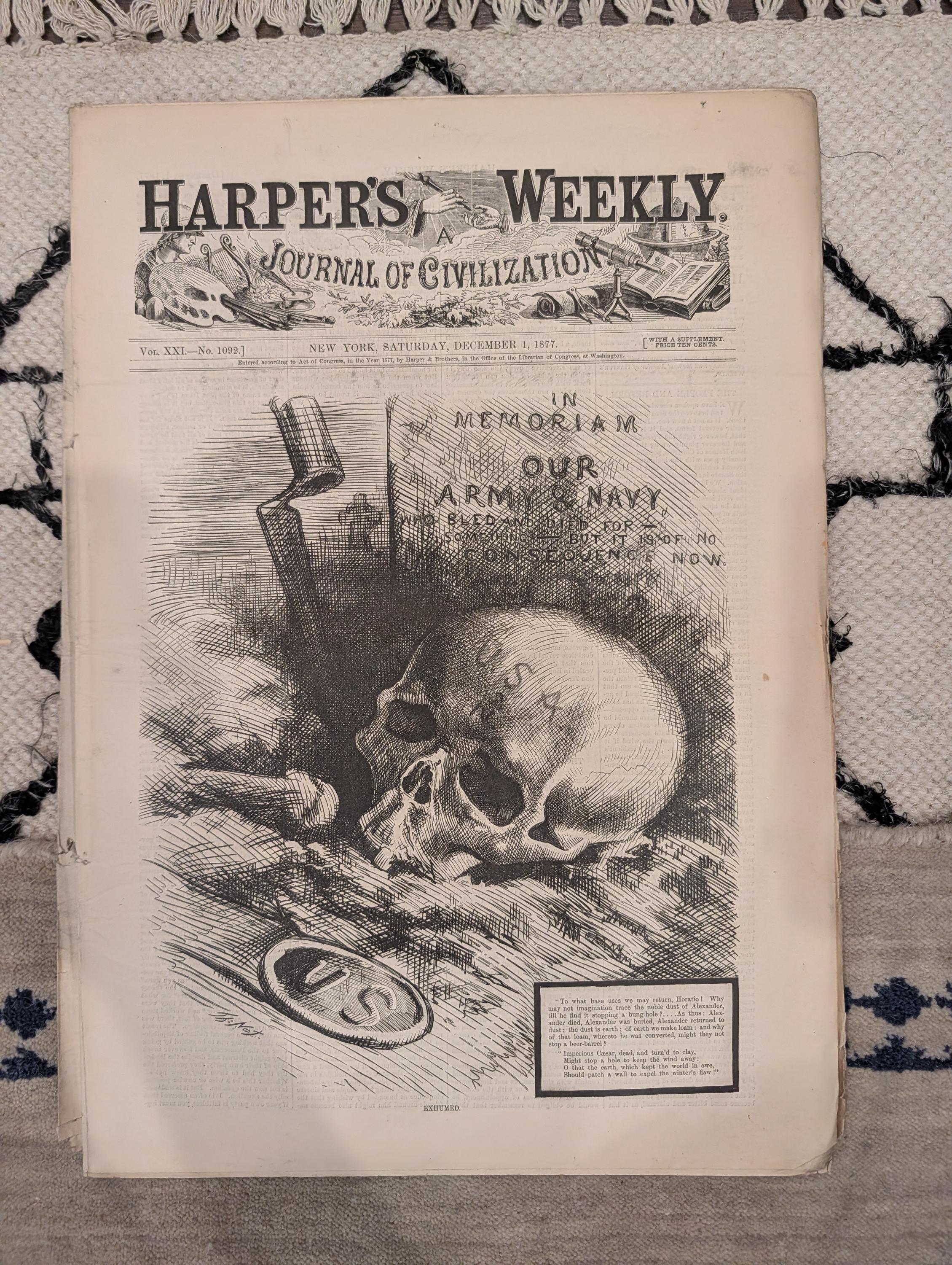 1877 Morton Funeral, Plevna Skirmish Circassians, Nast, Doctors — Dec 1