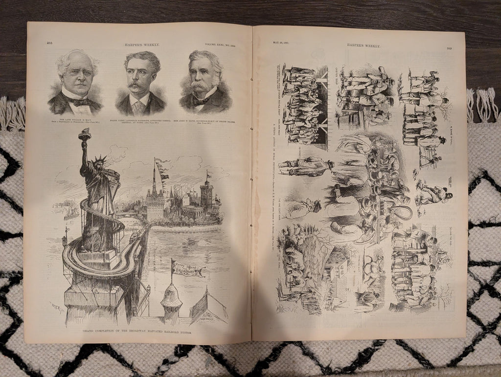 Harper’s Weekly – May 28, 1887 – Chicago Front Page, Decoration Day Centerfold, Rural Pennsylvania Auction, Broadway Elevated Railroad