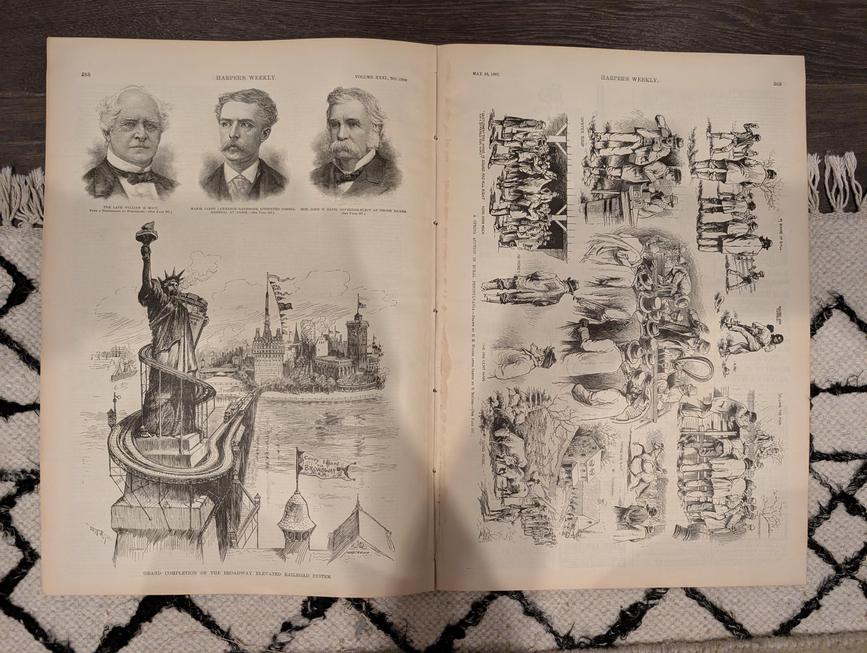 Harper’s Weekly – May 28, 1887 – Chicago Front Page, Decoration Day Centerfold, Rural Pennsylvania Auction, Broadway Elevated Railroad