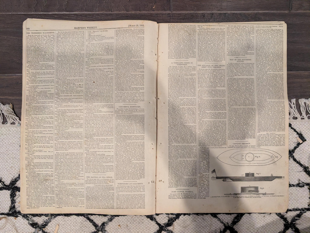 Harper’s Weekly March 29 1862 – Battle of Pea Ridge, Manassas, Columbus KY, Fort Clinch, Civil War Maps & Illustrations