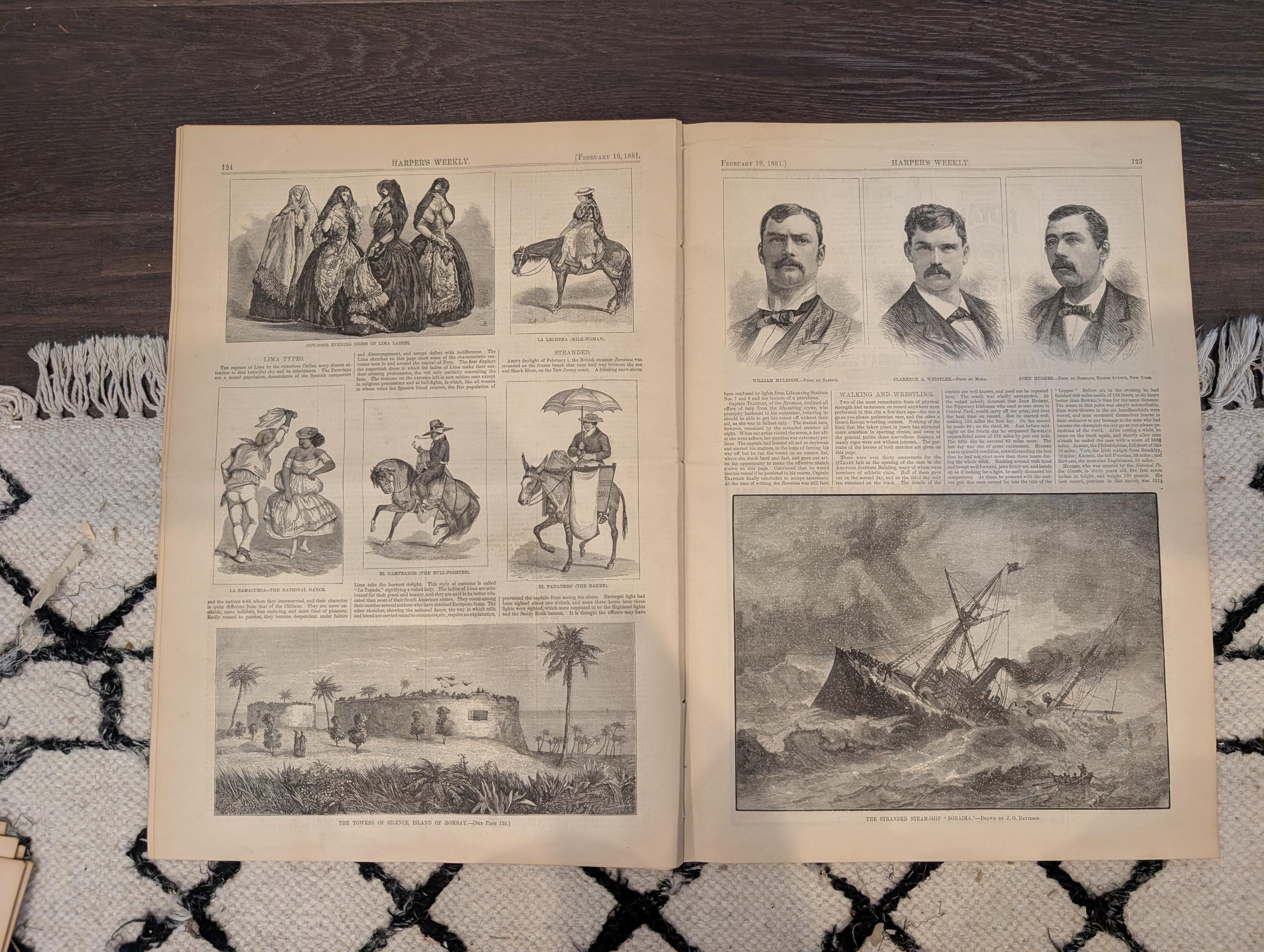 1881 Ice Yachting Hudson River, Chichester Cathedral, Stranded Steamship, Lima Peru — Feb 19