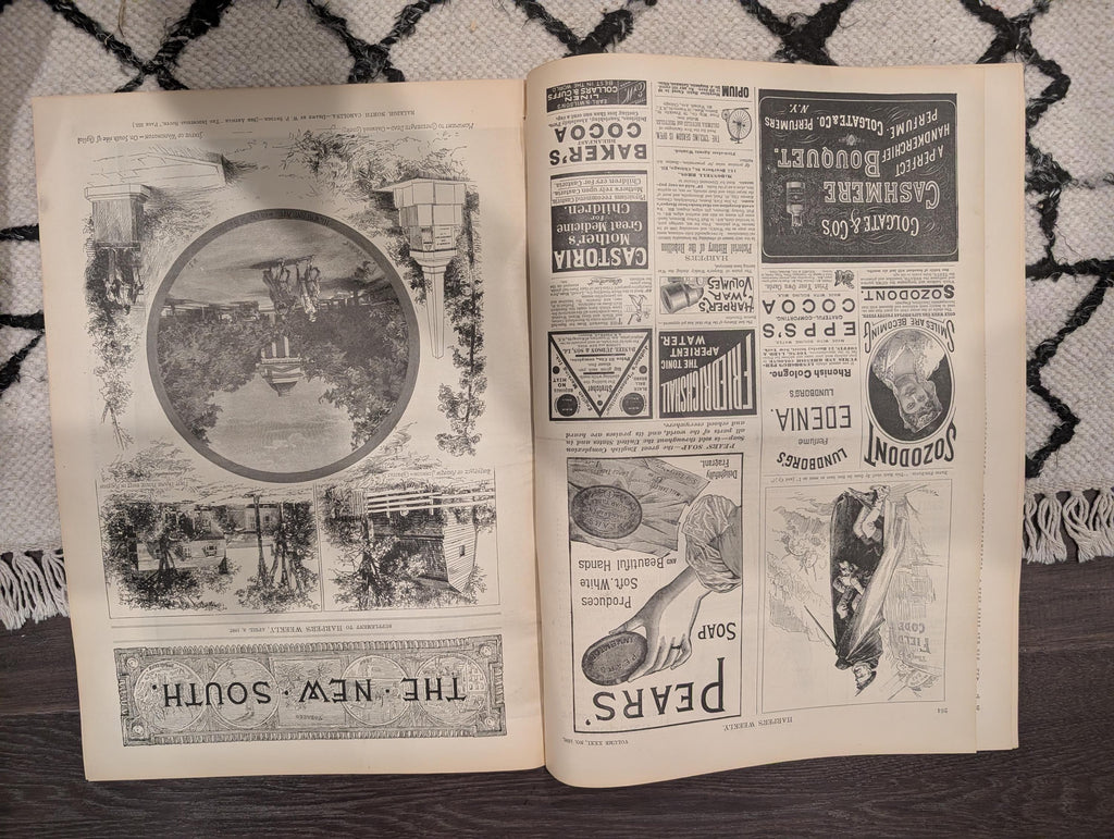 Harper’s Weekly – April 9, 1887 – Yellowstone in Winter, Elk Encounter, Old Faithful, Wild West Satire + NC “New South” Supplement