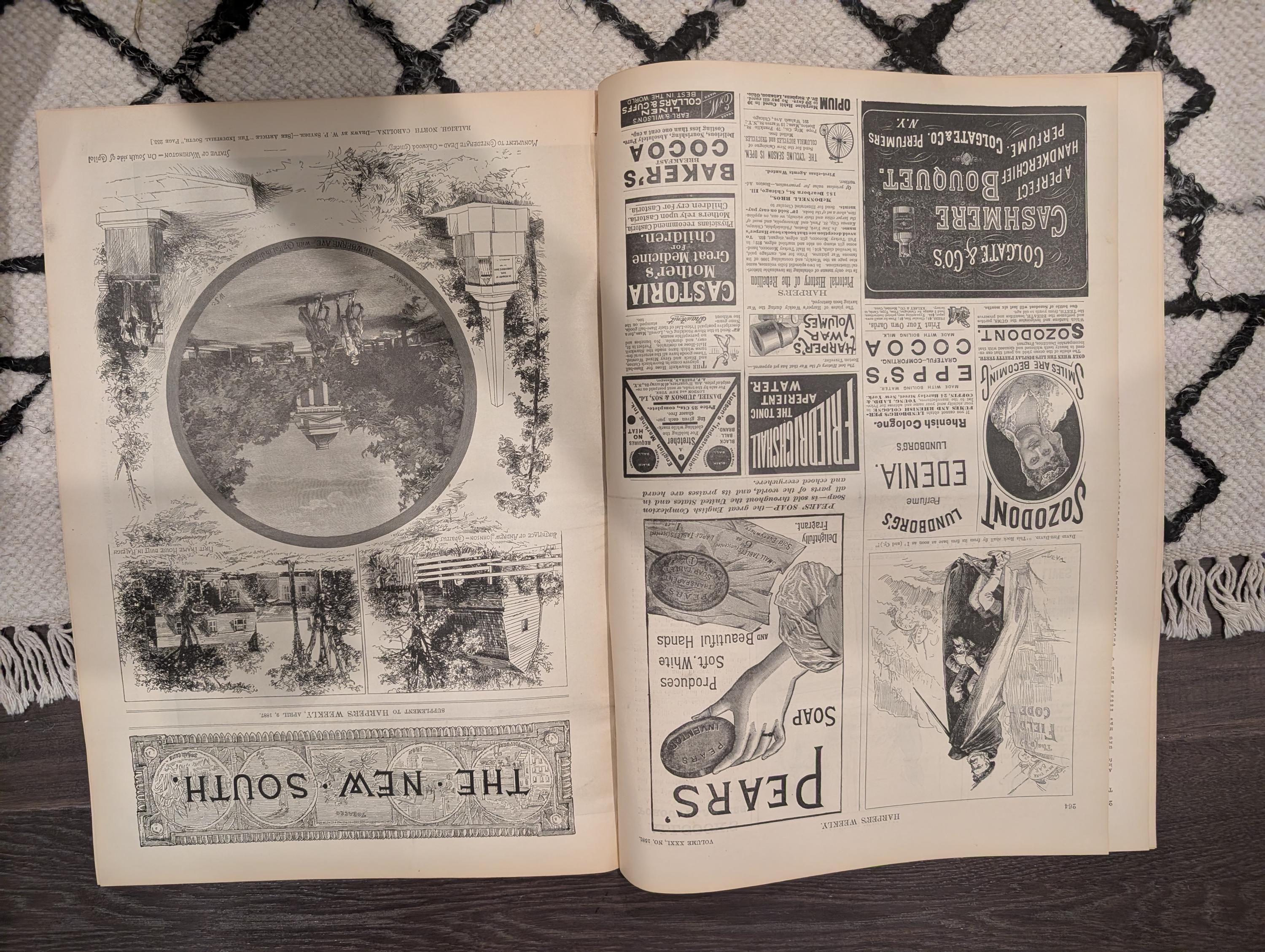 Harper’s Weekly – April 9, 1887 – Yellowstone in Winter, Elk Encounter, Old Faithful, Wild West Satire + NC “New South” Supplement