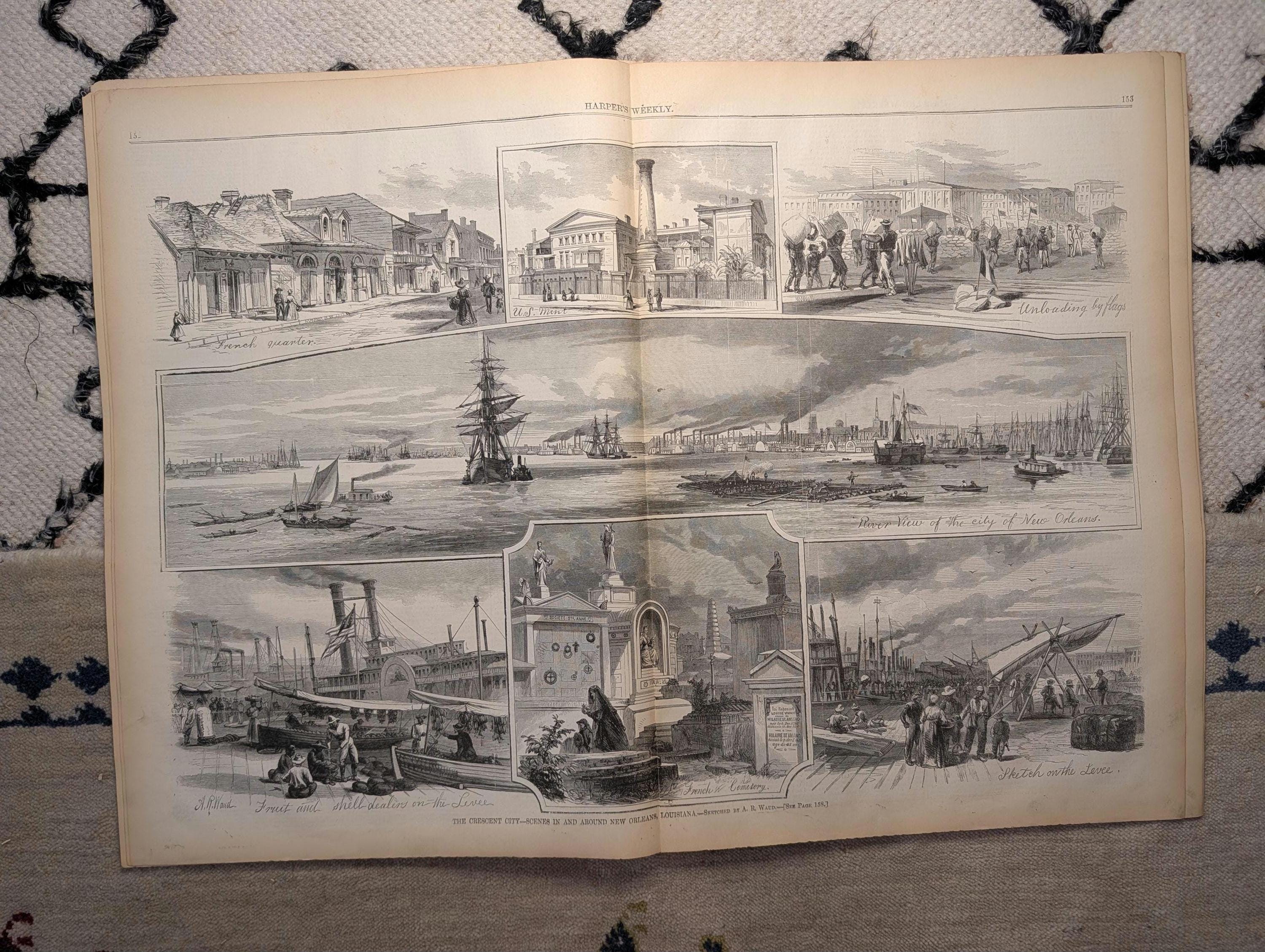 1867 New Orleans "Crescent City" Seven-Scene Double-Page Centerfold — Mar 9