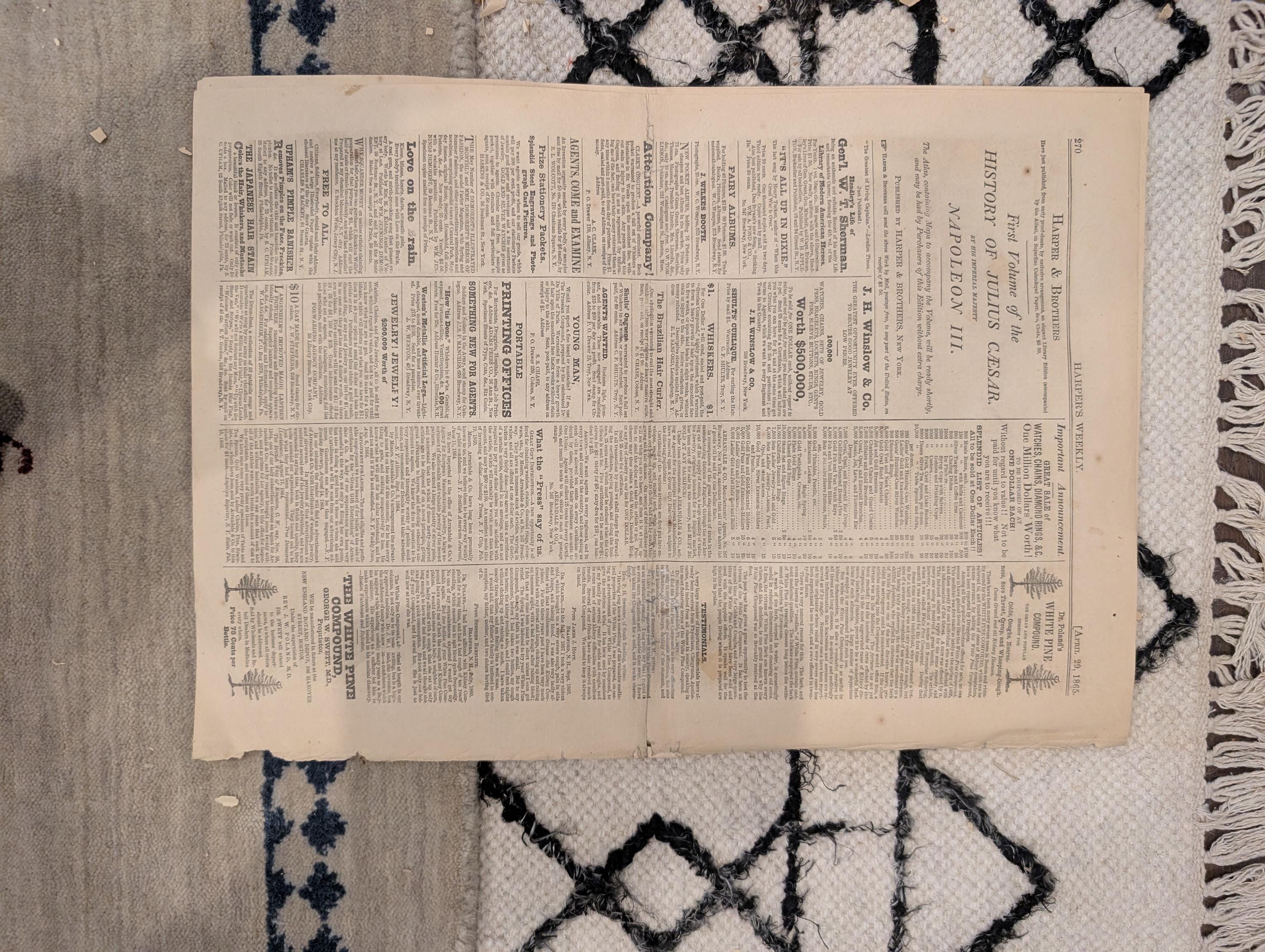 1865 Lincoln Assassination Harper's Weekly April 29 John Wilkes Booth