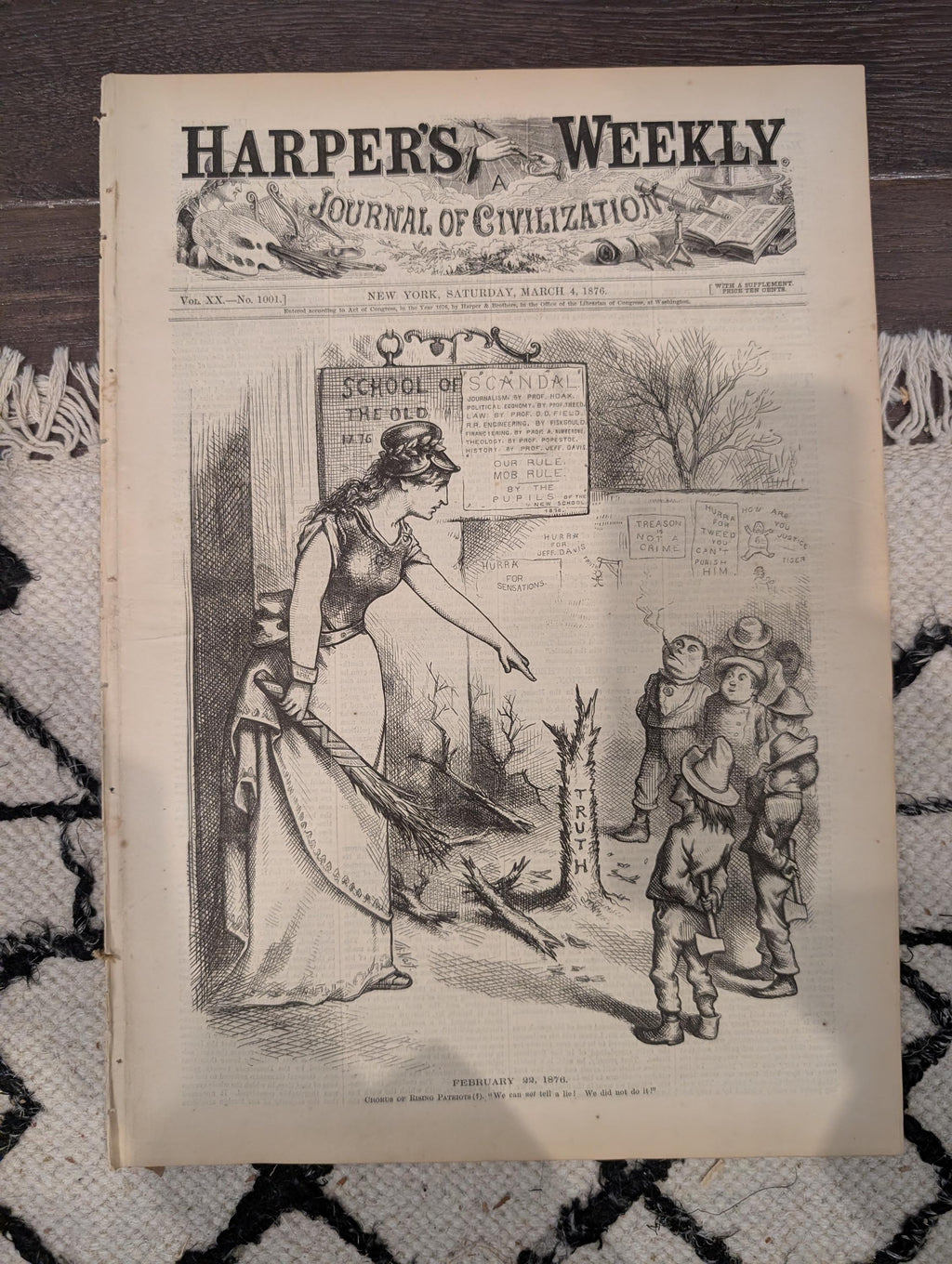 Harper’s Weekly Mar 4 1876 – Molly Maguires, Thomas Nast Cover, Fire Patrol, Centennial Plaza, Complete + Supplement