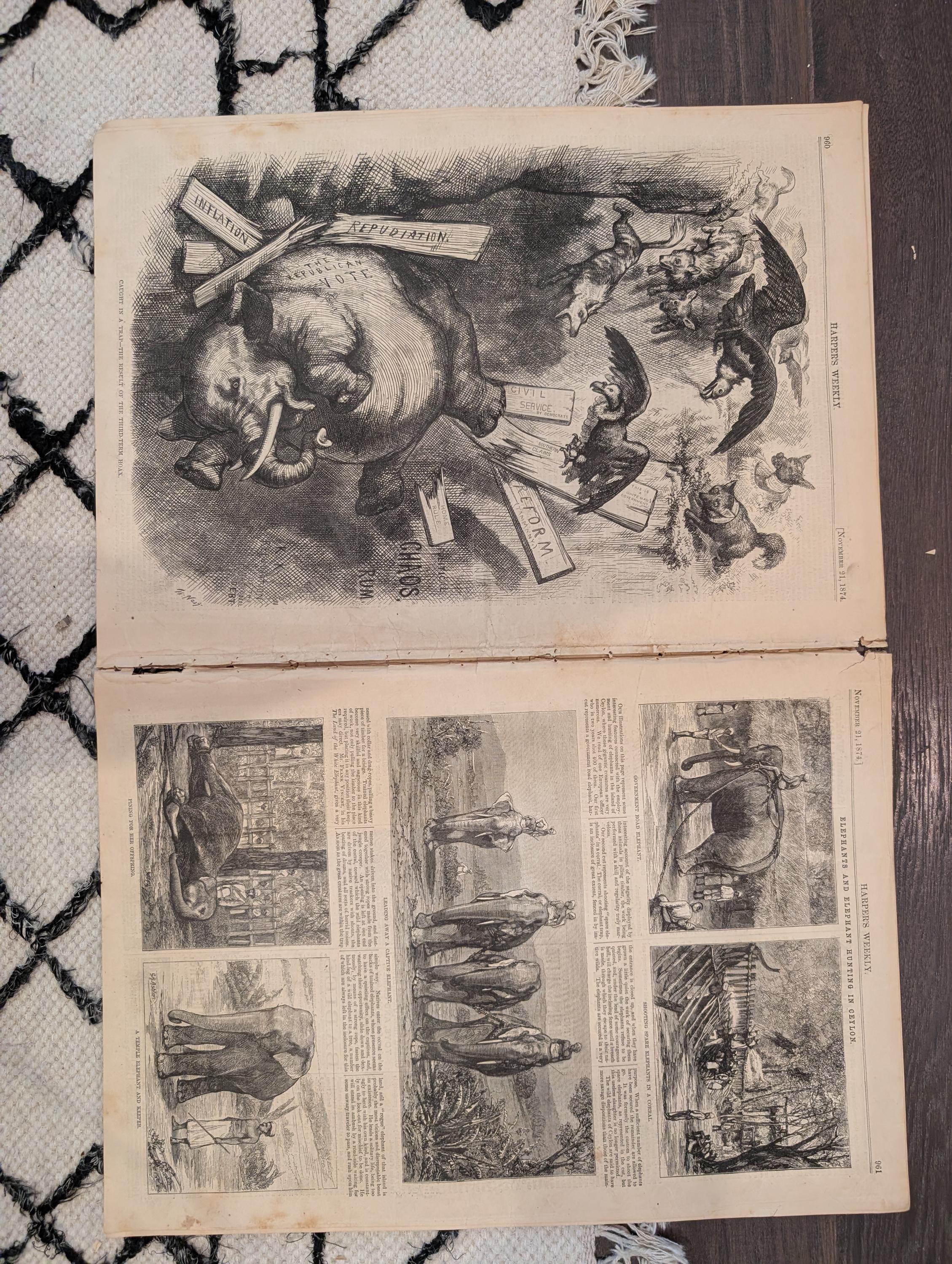1874 Republican Elephant Nast, Tilden Governor, Family Lawyer — Nov 21