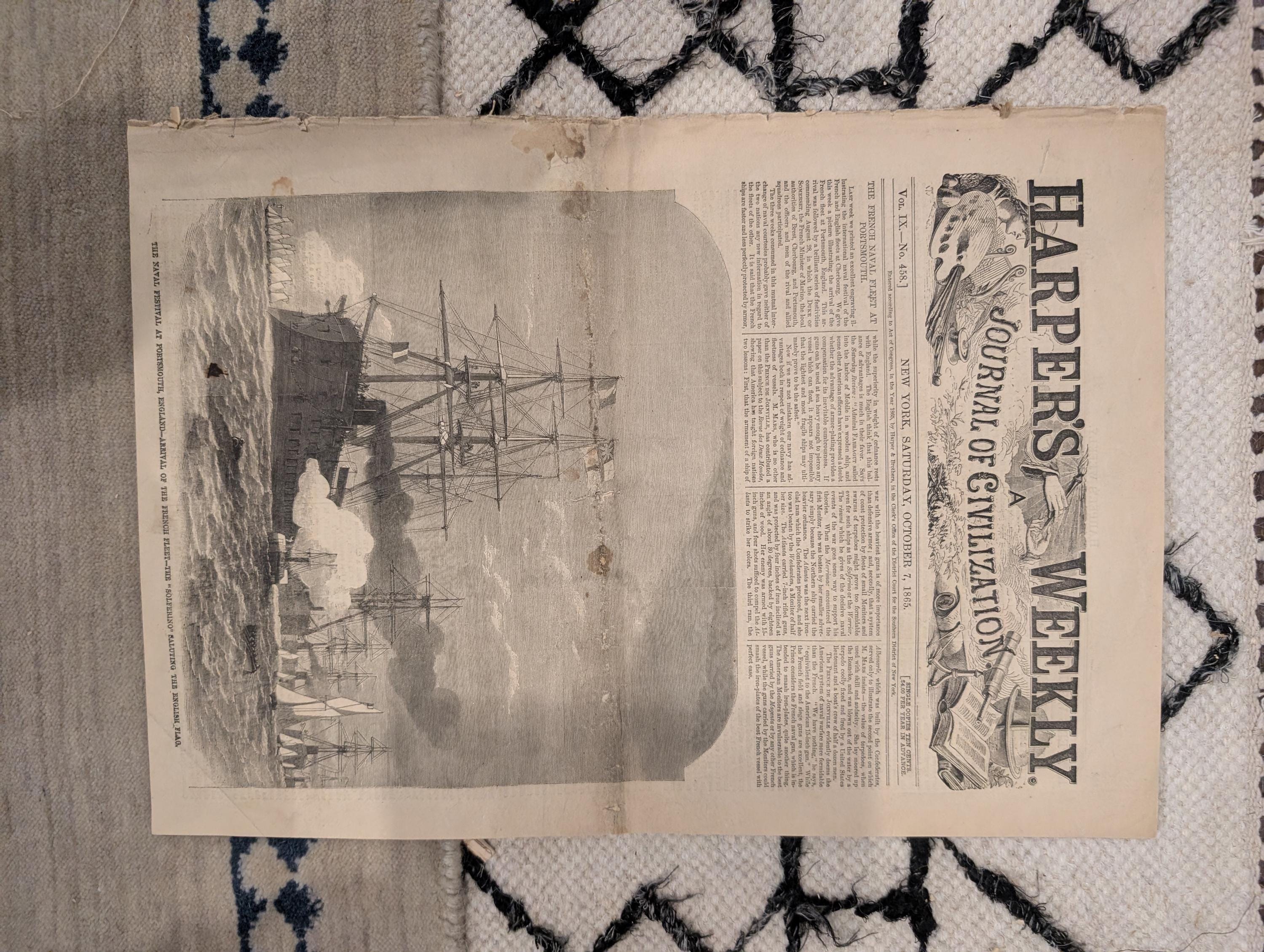 1865 Harper's Weekly — Dead at Andersonville Prison, POW Graves, Naval Festival, Oct 7