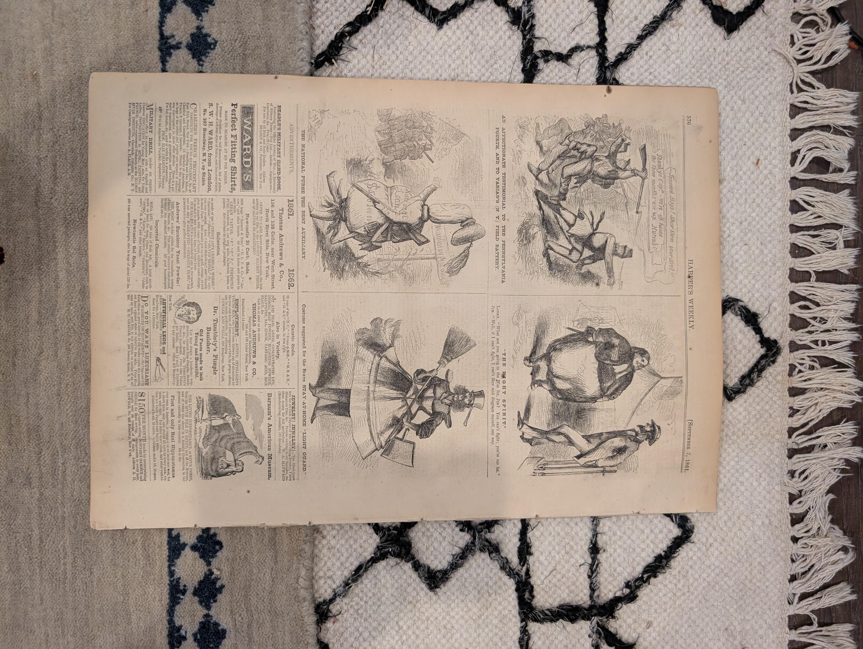 1861 Map of the West Harper's Weekly Sept 07 Fire Zouaves Baltimore Rebel