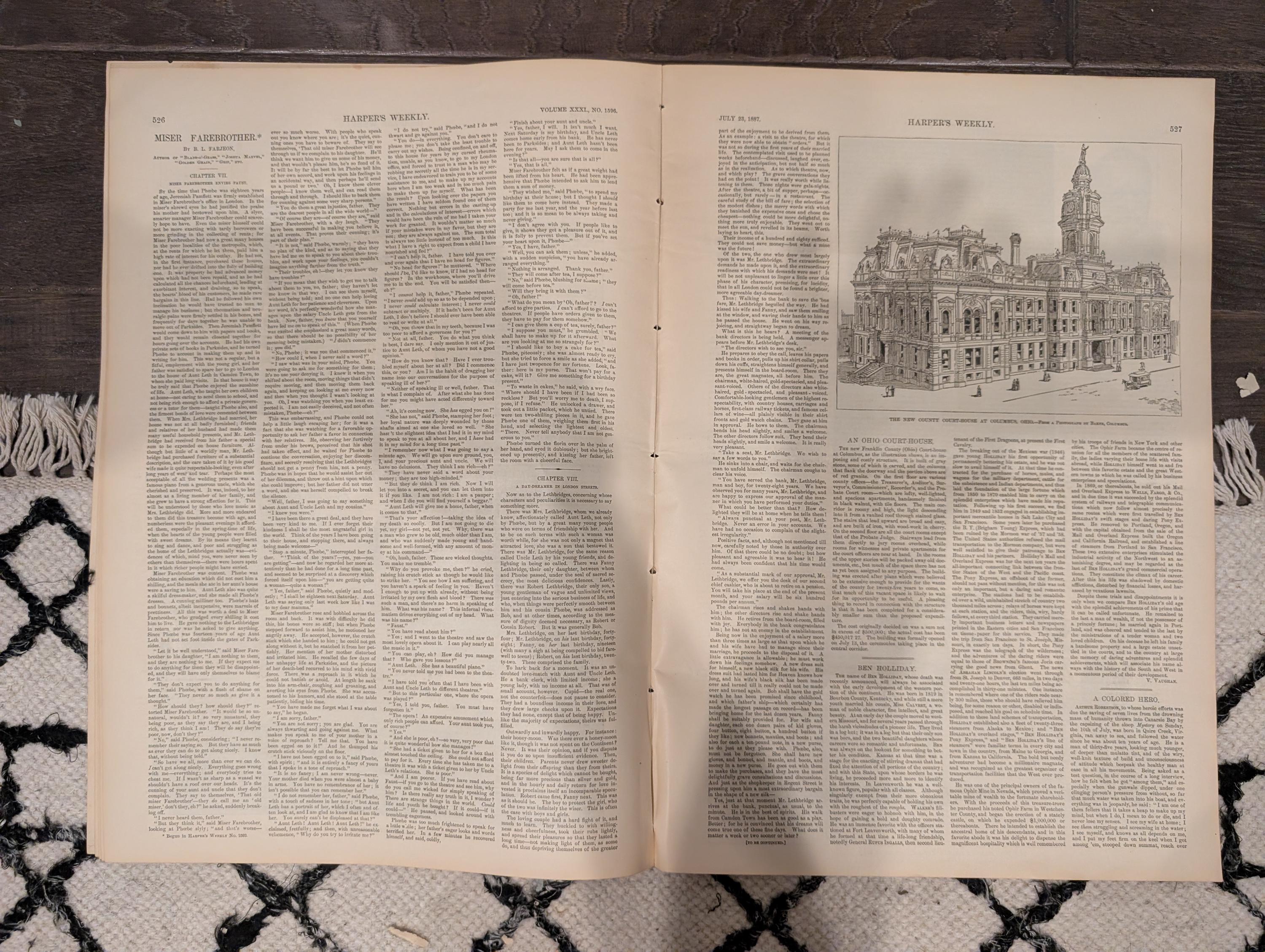 Harper’s Weekly July 23, 1887 – Lincoln Park, Blackfeet Indians, Manitou Colorado, Tenements, Racehorse Hanover – Complete Issue