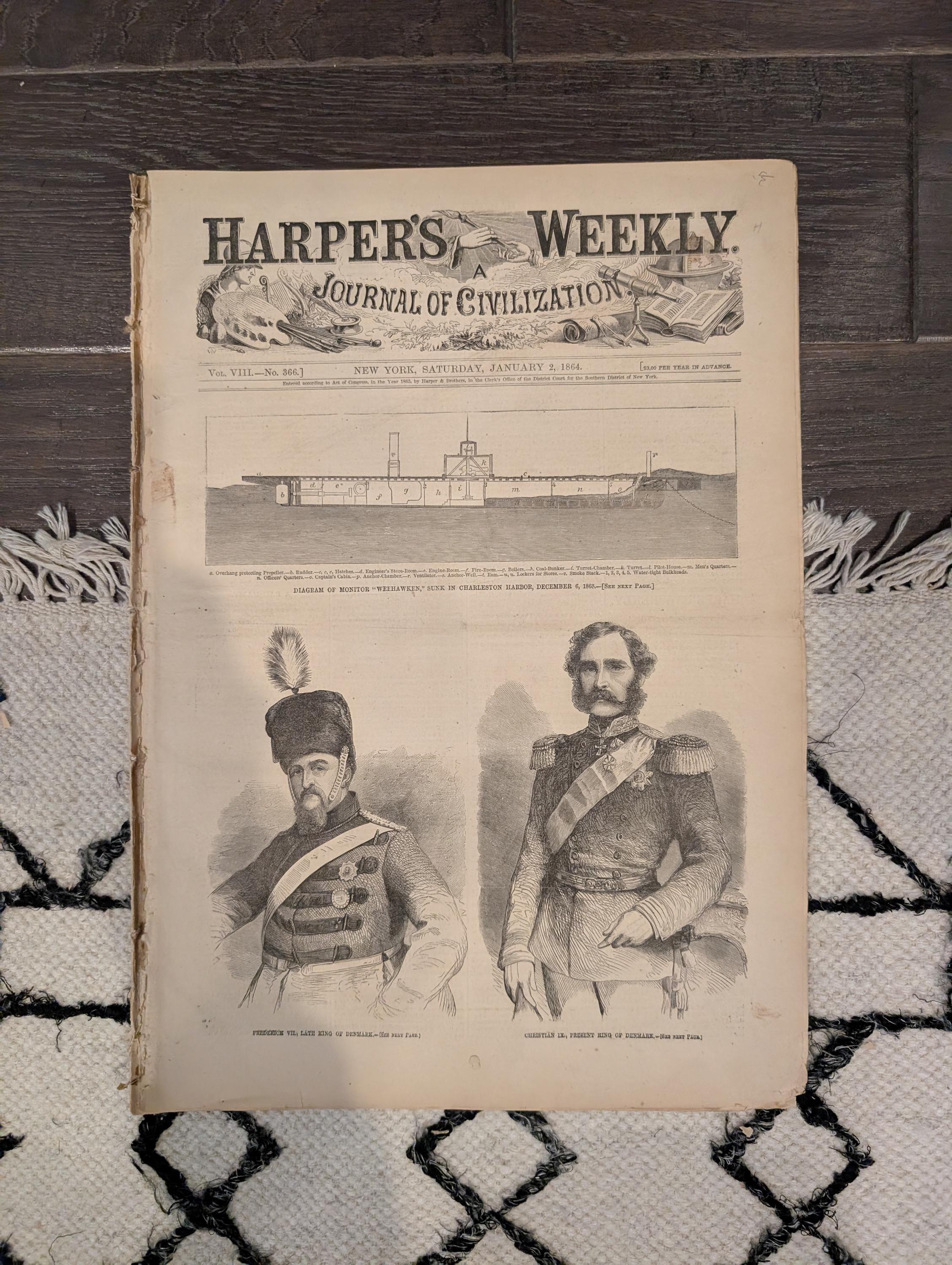 Harper's Weekly 1864 Thomas Nast New Year Jan 02 Monitor Weehawken