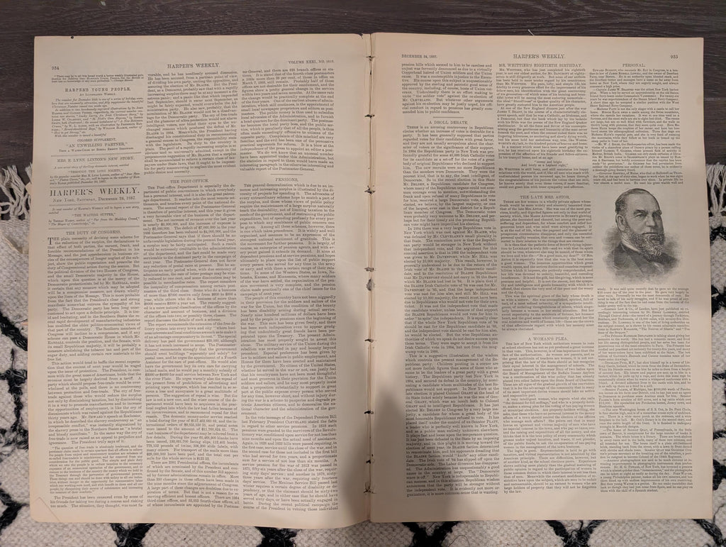 Harper’s Weekly Dec 24 1887 – Remington Canadian Mounted Police, Whittier Portrait, Captains Toast, Frontier Horse Auction
