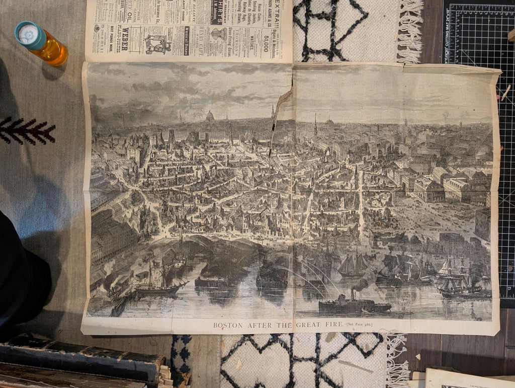 1872 Boston Fire Panoramic Print Harper's Weekly Dec 14 Supplement