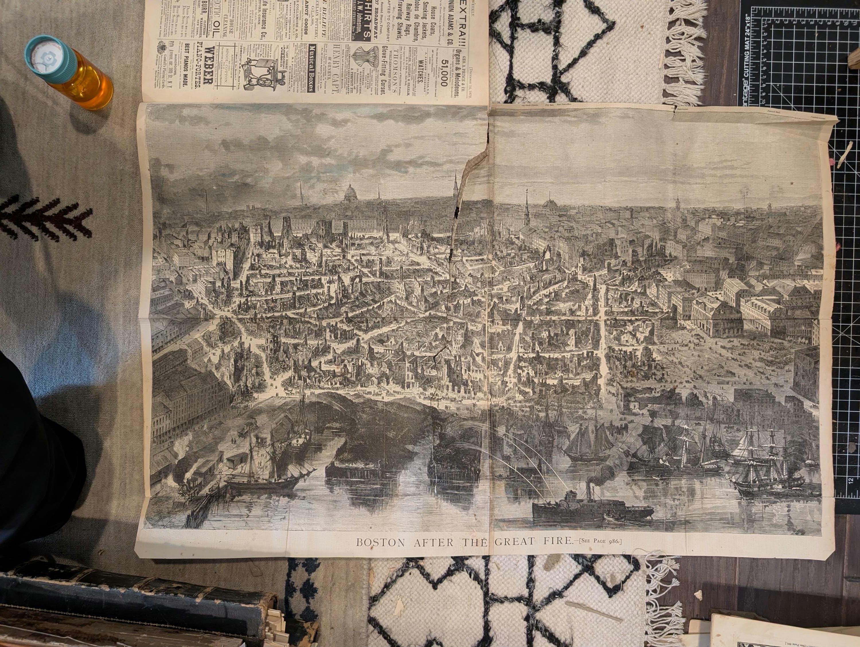 1872 Boston Fire Panoramic Print Harper's Weekly Dec 14 Supplement
