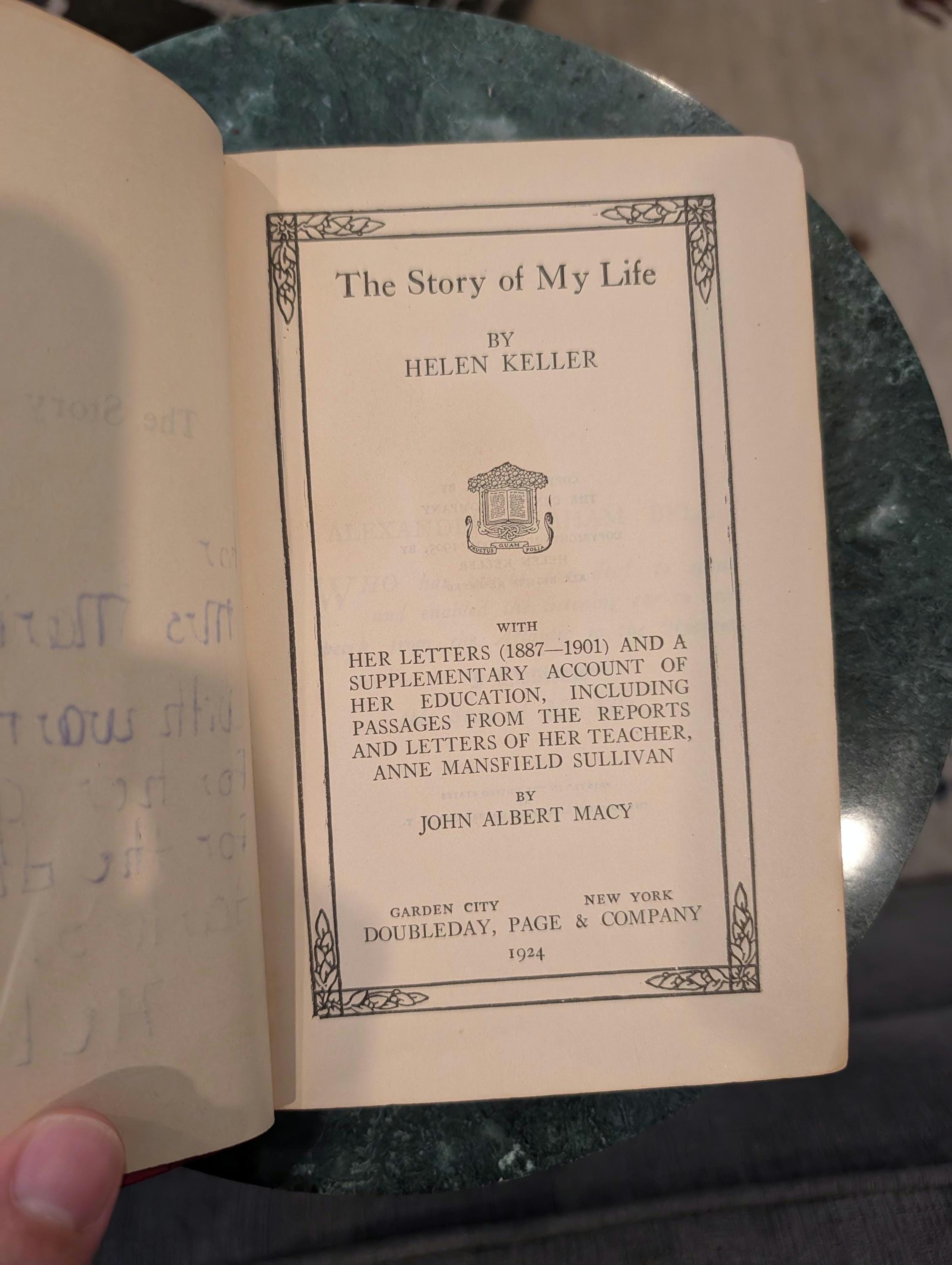 INSCRIBED Helen Keller *Association Copy*, "Story of My Life." 1924
