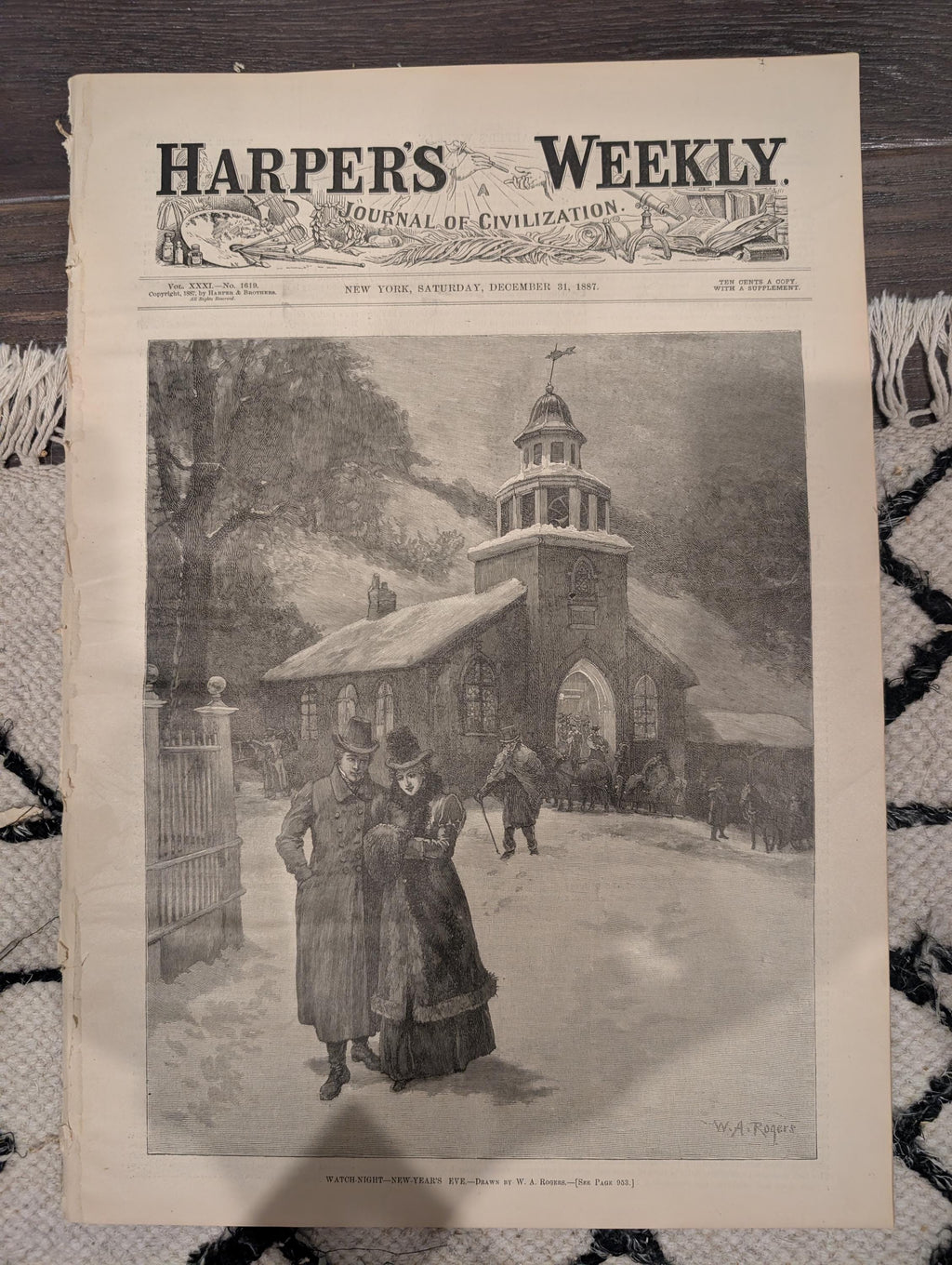 Harper’s Weekly December 31 1887 – New Year’s Eve Cover, Steel Cruiser Chicago, New England Coast, NYC Architecture