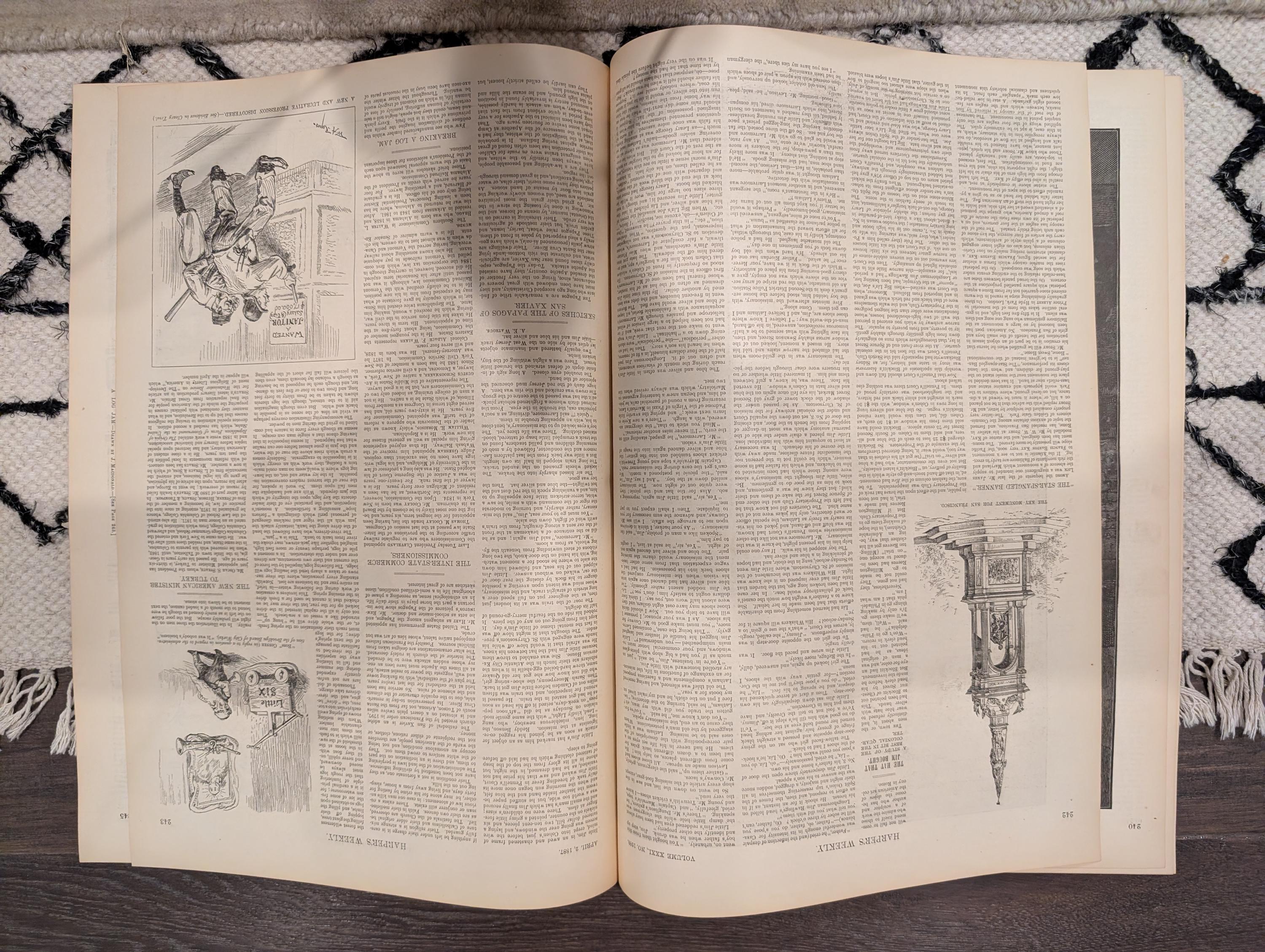HARPER’S WEEKLY — April 2, 1887 — Mark Twain Bust, Republican Elephant, Casemate Fort Firing, Papago Indians, Ship in Storm