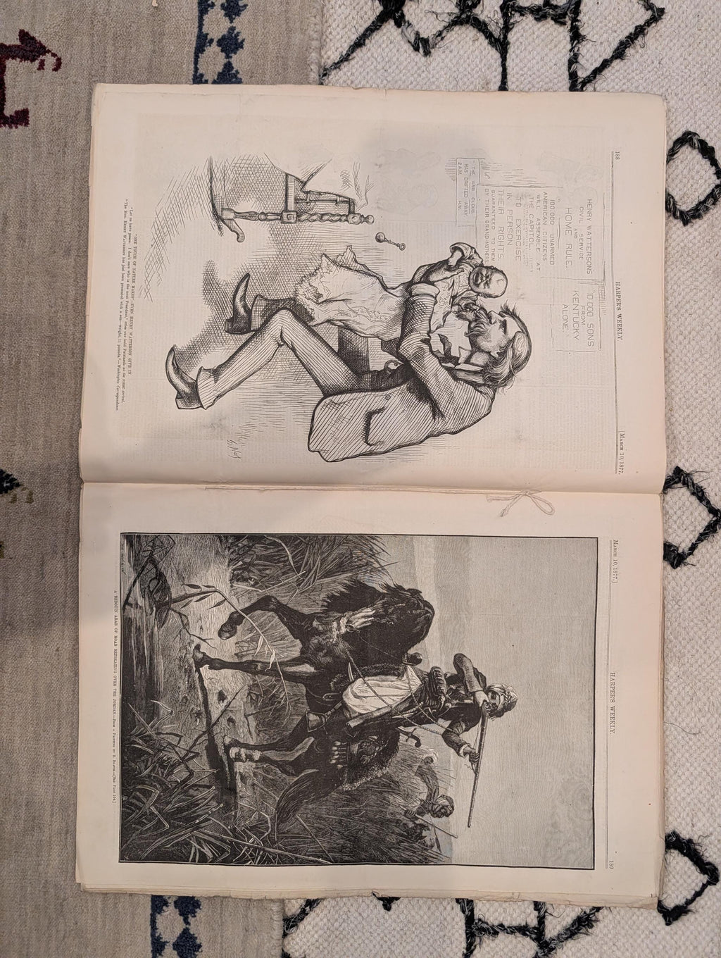 1877 Buffalo Hunting, Nast Cartoon, Gen. Miles, Bavarian Fortune — Mar 10