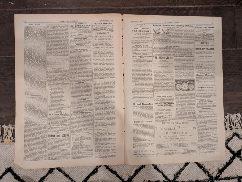Harper’s Weekly – September 5, 1868 – Nast Cartoon • Customs House Scenes • “The Pet Calf” • Velocipedes • Alaska Sketches