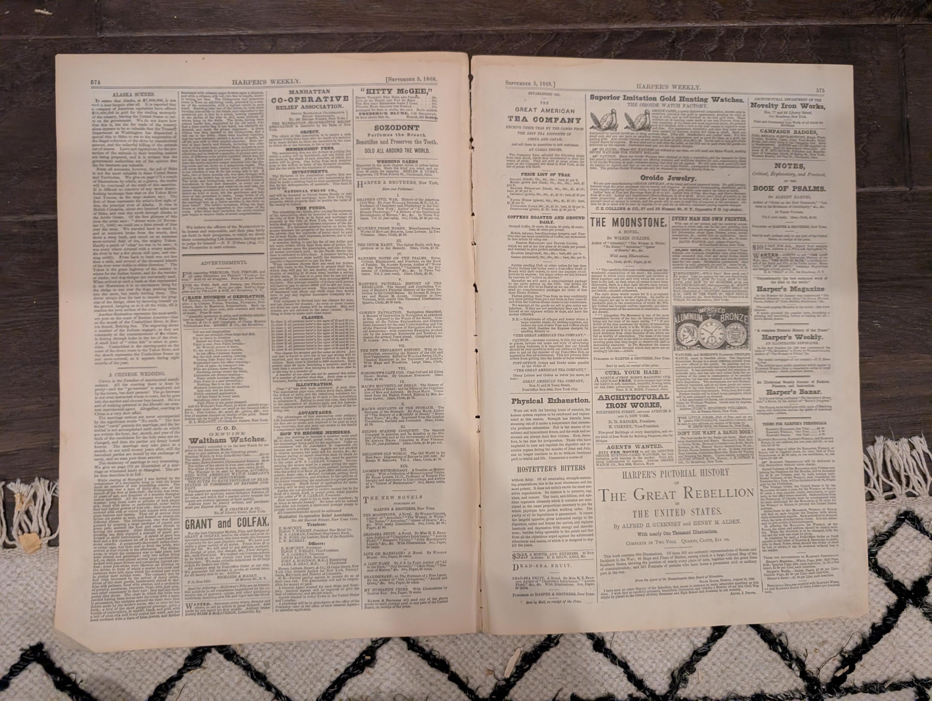 Harper’s Weekly – September 5, 1868 – Nast Cartoon • Customs House Scenes • “The Pet Calf” • Velocipedes • Alaska Sketches