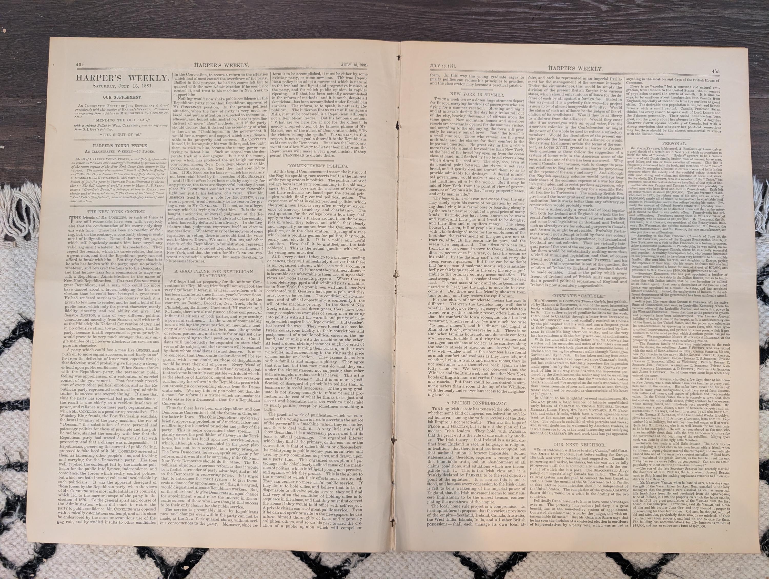 1881 Nast Albany Humiliation, Spirit of '76 Supplement, Rochester Cathedral — Jul 16