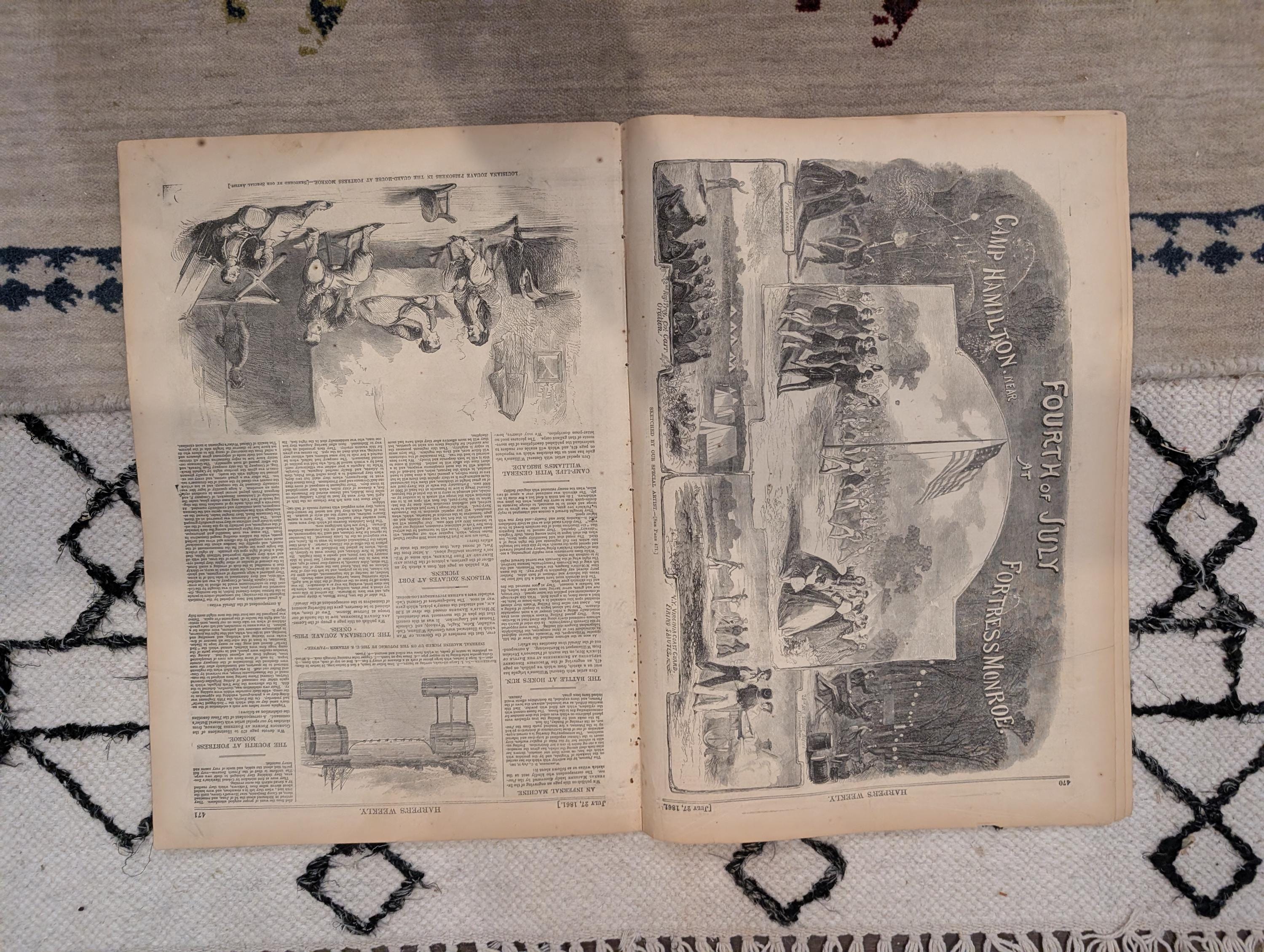 1861 Balloon View of Washington Harper's Weekly July 27 Louisiana Zouaves Lincoln