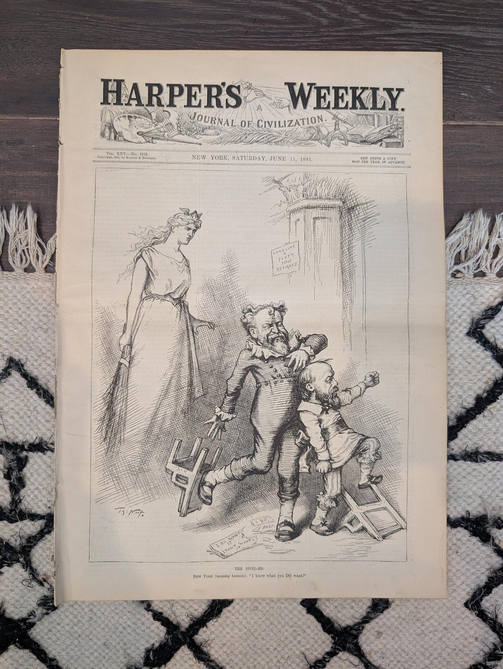 1881 Nast "The Spoil-Ed," Immigrant Train West, East River Docks, Albania — Jun 11