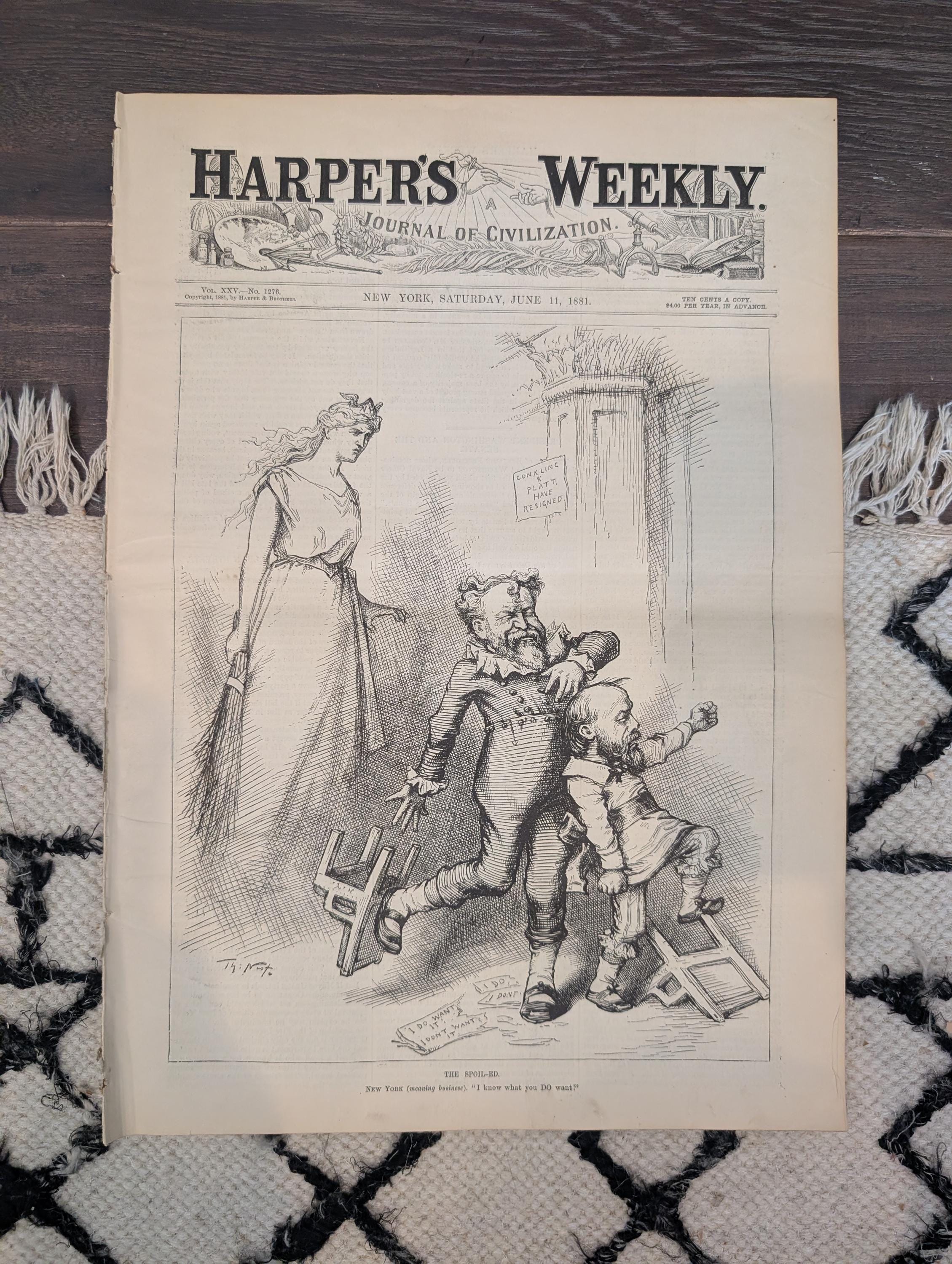 1881 Nast "The Spoil-Ed," Immigrant Train West, East River Docks, Albania — Jun 11