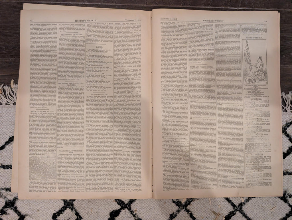 Harper’s Weekly – November 7, 1868 – Thomas Nast “Wilkes Booth the Second” • Richmond Market • Seville Giralda • Peru Earthquake