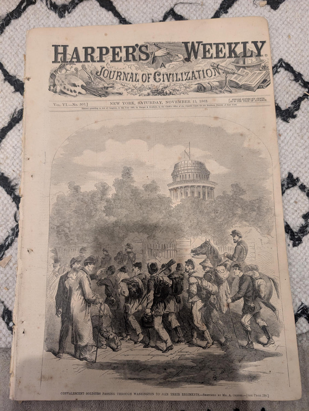 Harper’s Weekly, November 15, 1862 – Winslow Homer “Sharpshooter on Picket Duty,” Capitol Dome Under Construction – Civil War Newspaper