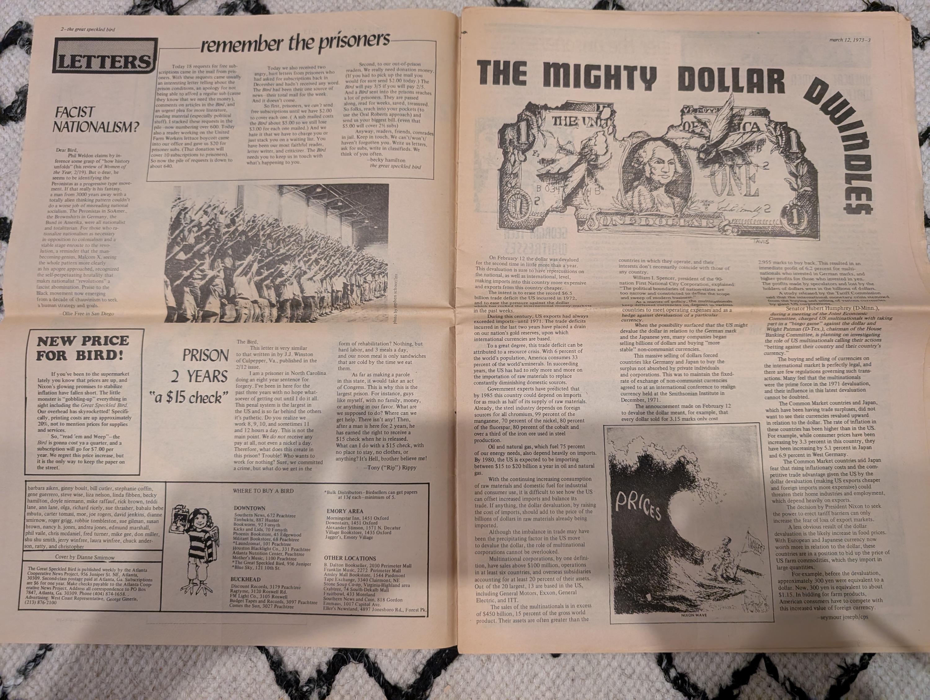 Vintage Underground Newspaper – The Great Speckled Bird – March 12, 1973 – International Women’s Day, UFW, Labor & Protest History