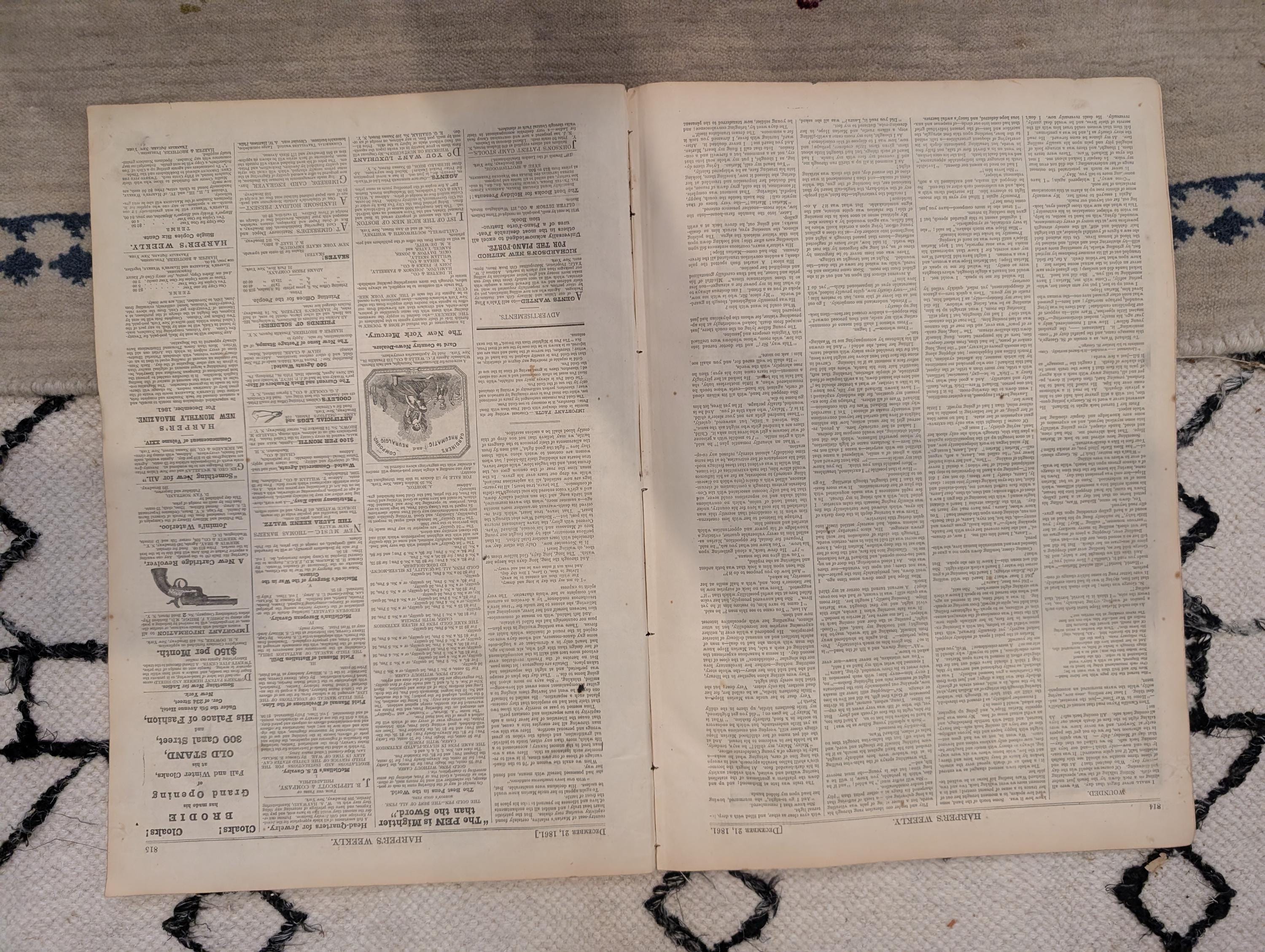 1861 Winslow Homer Bivouac Fire Harper's Weekly Dec 21 Ericsson Battery Tennessee Map