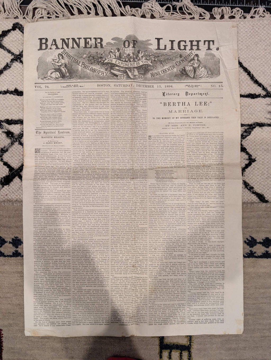 1894 Banner of Light, Spiritualism Occult Lincoln History