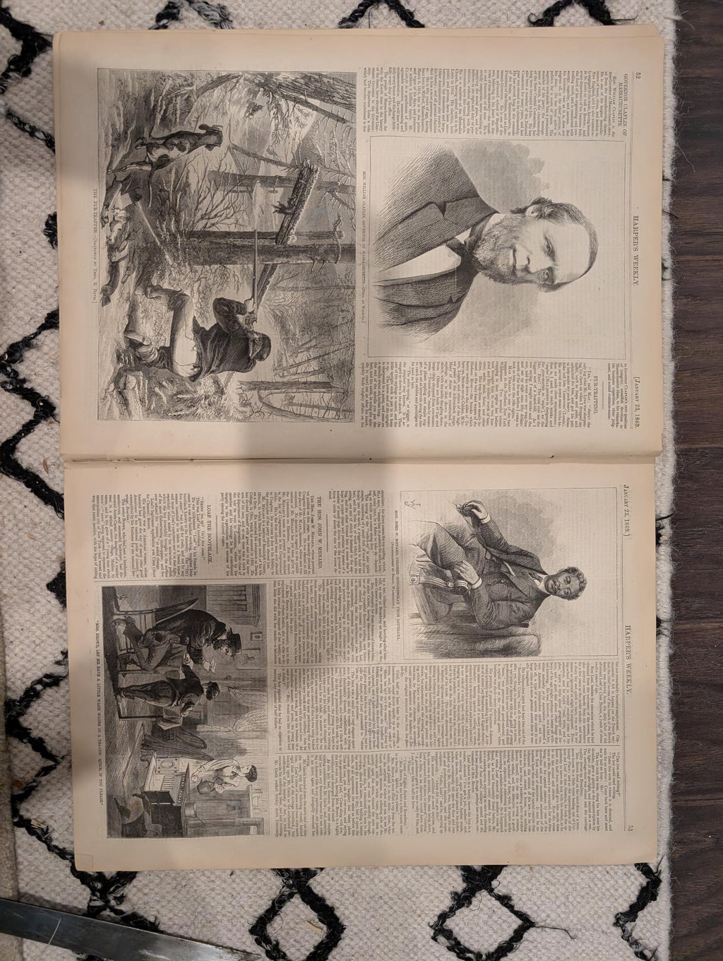 Harper’s Weekly, January 23, 1869 | “The Harp Girl” Front Page | Trotters on the Snow | Sleigh Ride | Antique Illustrated Newspaper